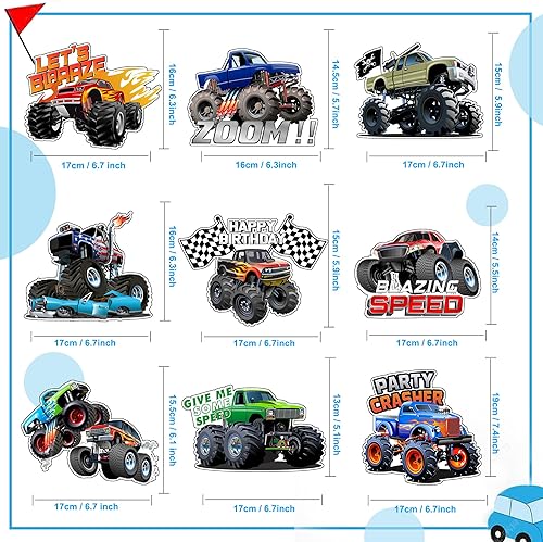 Miniatura 3 de Neasyth 9 piezas de decoraciones de cumpleaños de camiones, suministros de fiesta de camión, centros de mesa de panal de abeja, decoración de
