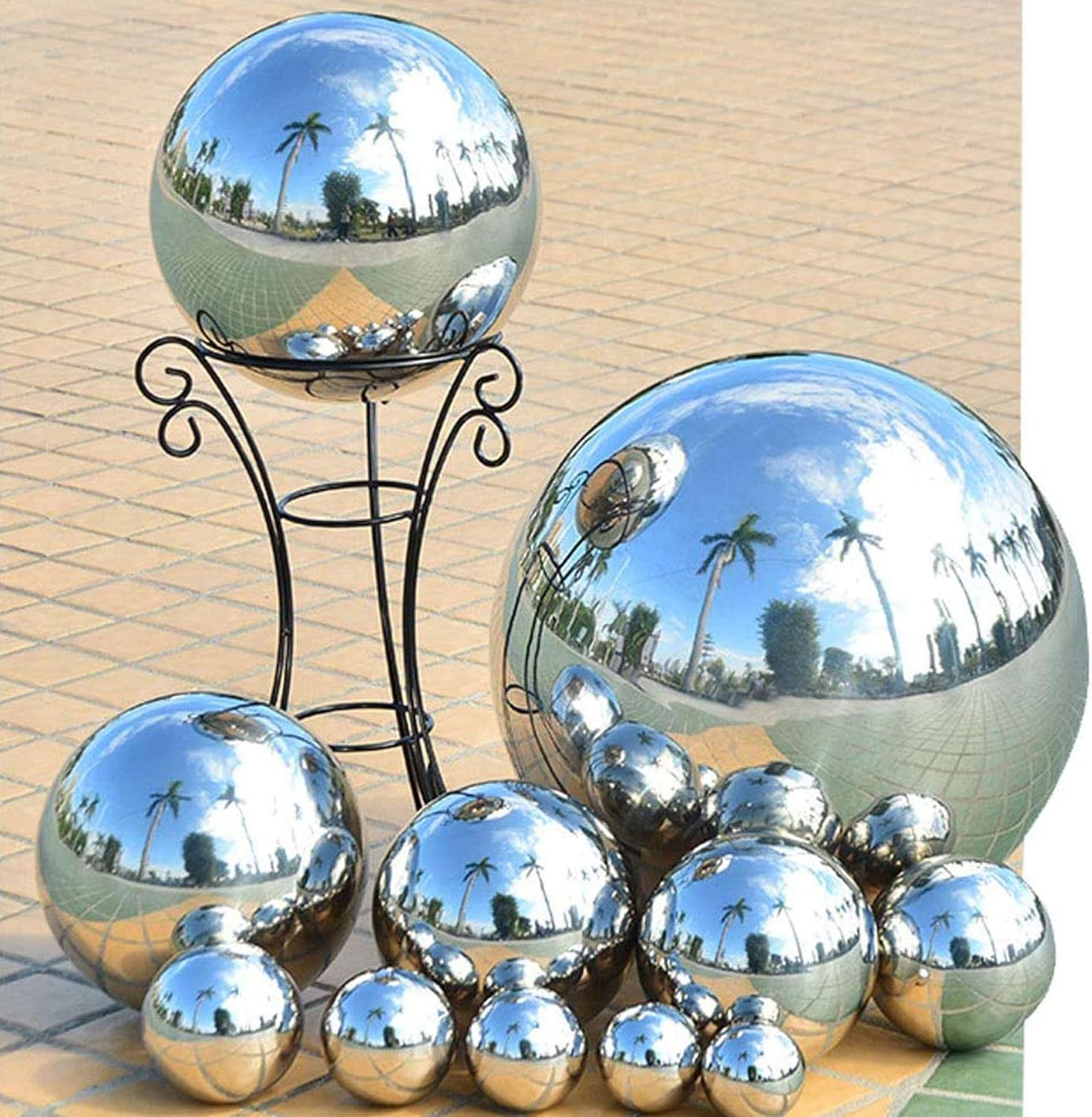 Hollow Gazing Ball,Seamless Silver Stainless Steel Polished Reflective Smooth Mirror Garden Sphere Globe,Props of Photography,Colorful Addition to Any Garden Home (12in Dia)
