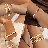 Vista 3 de Delicado juego de pulseras de cadena de oro para mujer, chapado en oro real de 14 quilates, pulseras de cadena de eslabones para mujer, pulseras
