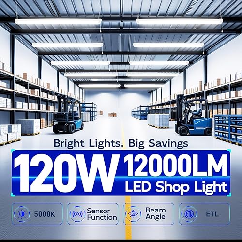 Miniatura 2 de hykolity Sensor Pir - Luz LED de 4 pies y 120 W, 12000 lm (equivalente a 370 W), luz diurna de 5000 K, activada por movimiento, colgante o montaje