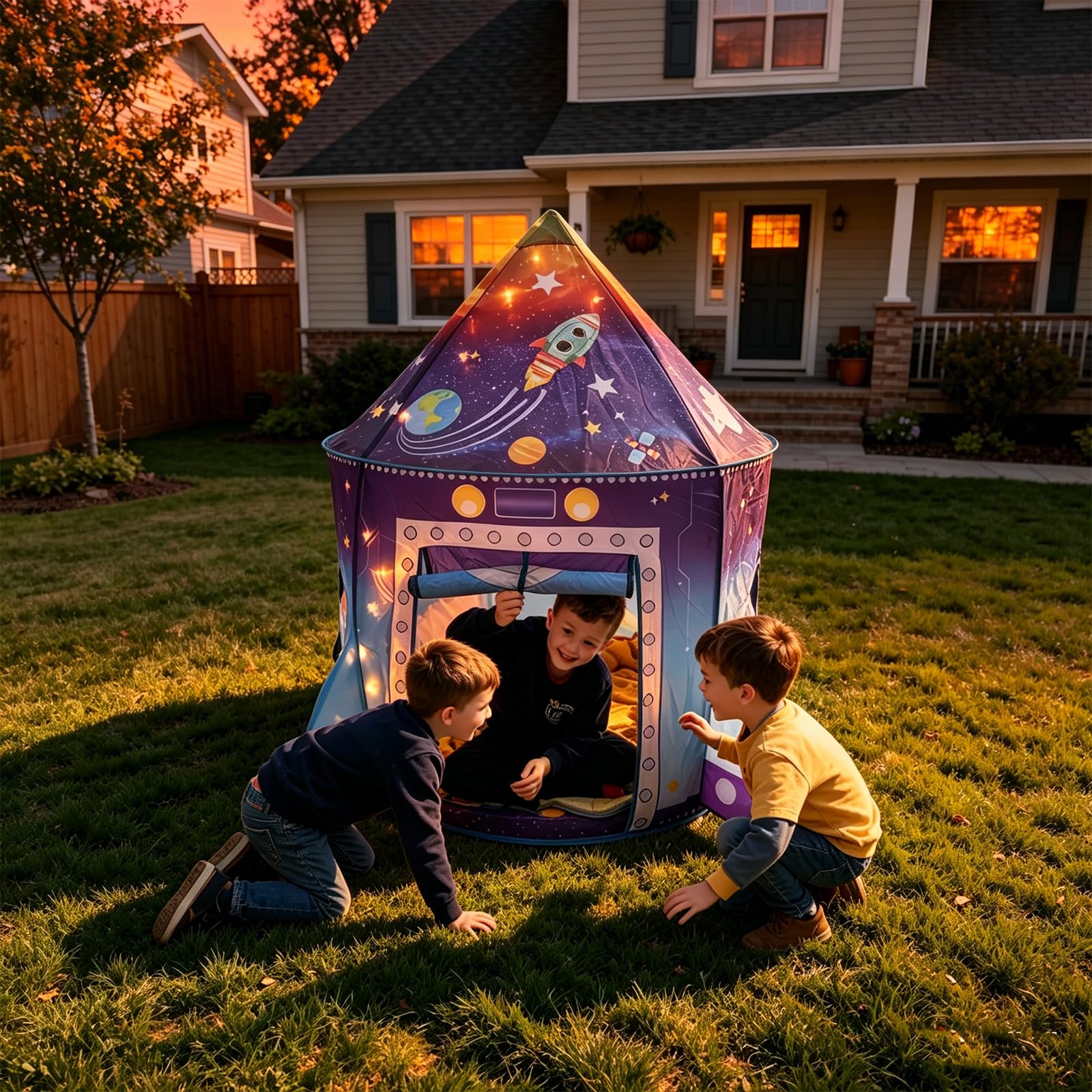 WillingHeart Tienda para Niños el Cohete de Campaña Infantil Plegable Carpa Casita de Juegos Astronauta Pop-up Portátil para Interiores y Exteriores Castillo