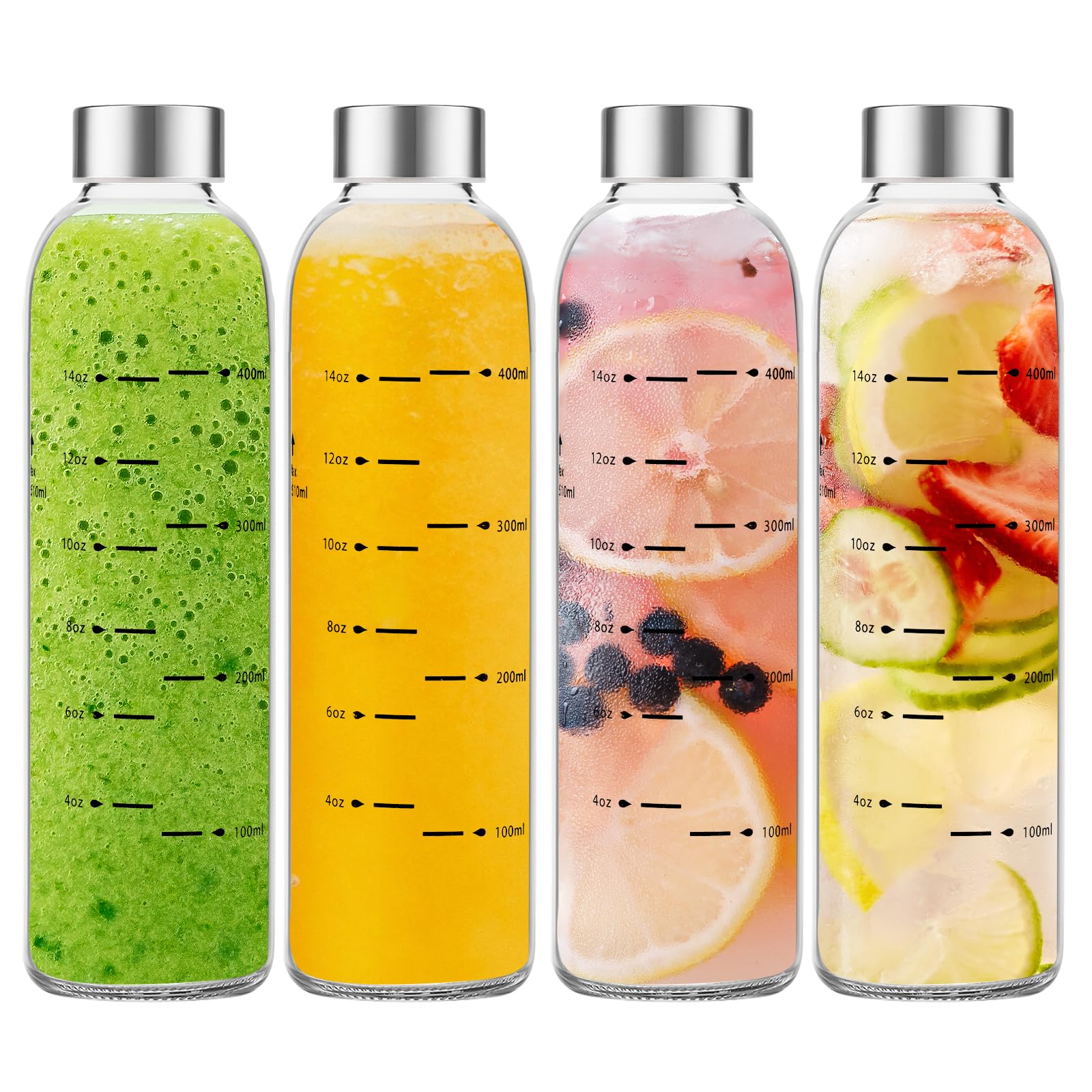 Amazon.com: Olivego Glass Water Bottles with Lids 17 oz, Clear Juice Bottles  With Stainless Steel Cap, Reusable Glass Drinking Bottle for Juicing,  Refrigerator,100% Leak Proof, BPA Free : Sports & Outdoors