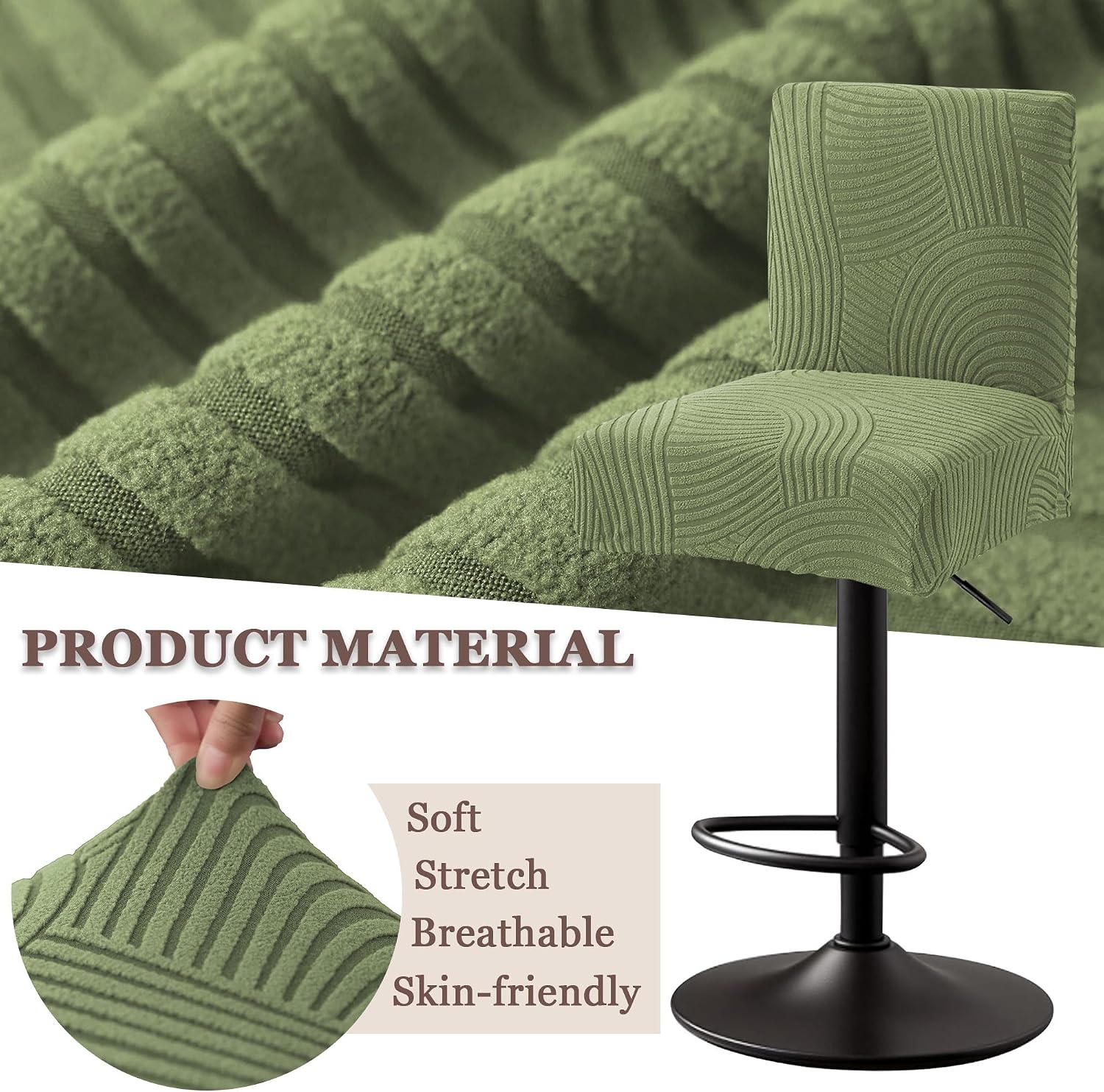 Bar Stool Covers Set of 4 Stretch Barstool Cover with Backs Washable Bar Stool Seat Slipcovers Removable Counter Height Stool Pub Tall Chair Covers for Kitchen Dining Room Green
