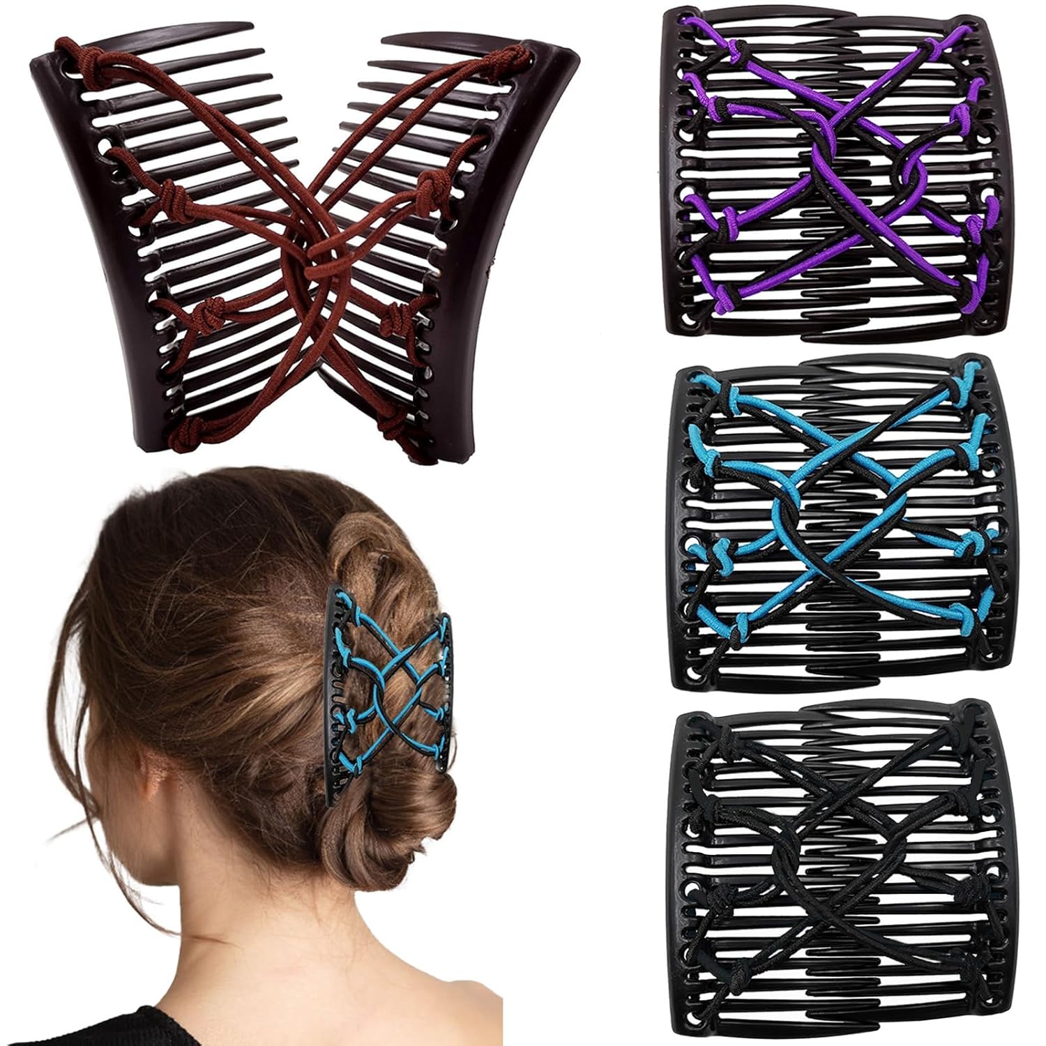 4 Pieces Elastic Magic Hair Comb Stretchy Double Comb