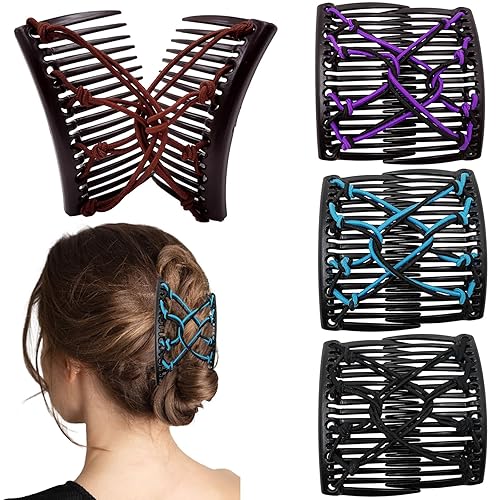 4 piezas de peine elástico mágico para el cabello, doble peine elástico, pinzas de horquilla de plástico, sin arrugas, peines para mujeres y niñas,