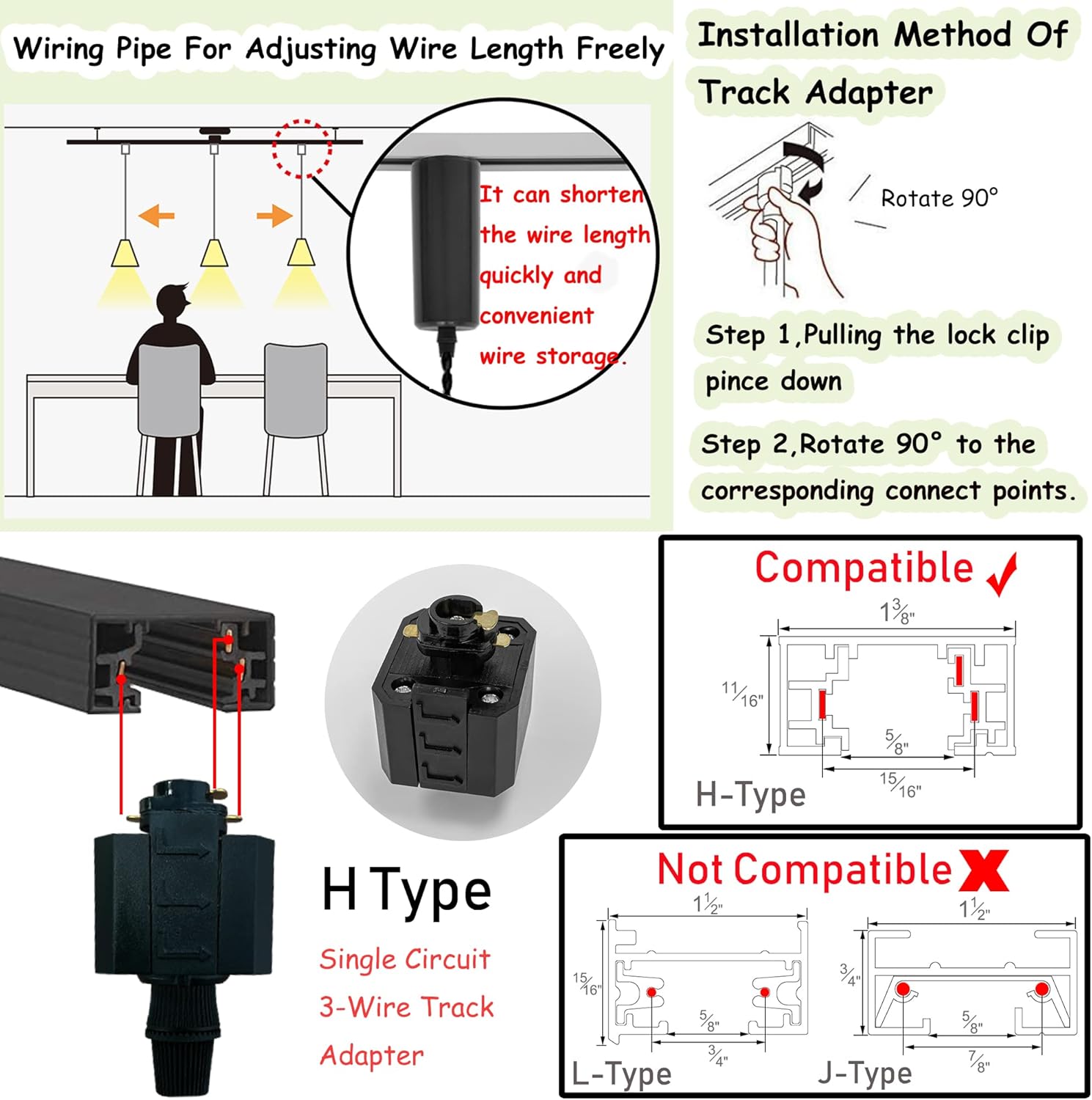 Set of Three Adjusted Wire Length H-Type Track Hanging Light 3.9 Ft Twisted Cord E26 Base Industrial Design Black Metal Pendant Light Fixture for Loft Aisle Bar(No Bulb & Track)