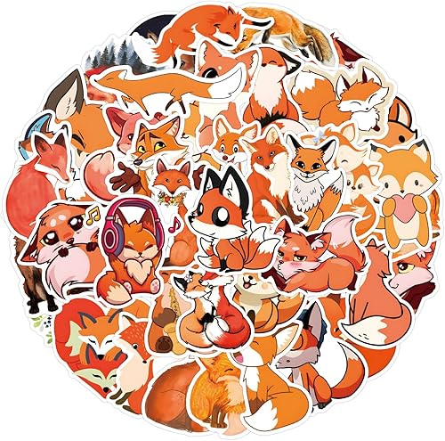Miniatura 1 de Paquete de calcomanías de zorro, 60 calcomanías Kawaii de zorro para niños y niñas, caricaturas de animales salvajes, impermeables, calcomanías de