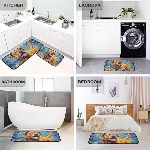 Miniatura 5 de ZENWAWA Painting Dog Floral Kitchen Mat 2 Pcs Set, Low Pile Kitchen Rugs Cushioned Water Absorbent Washable Floor Mats for Kitchen Sink Laundry Room
