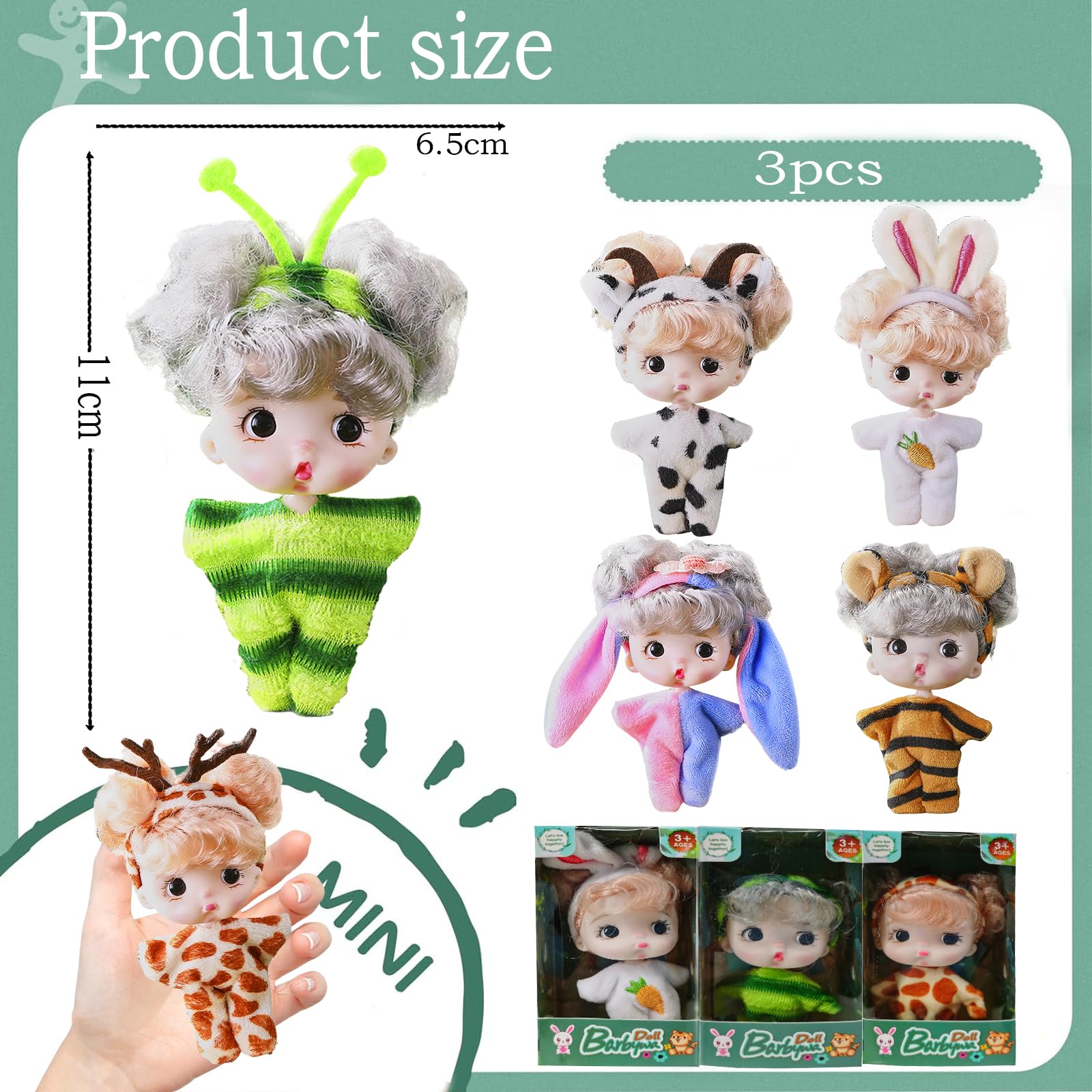 Mini Reborn Baby Dolls - Realistic Tiny Babies with Animal Clothes, 3 Pcs Sleeping Rebirth Dolls for Kids - Image 2