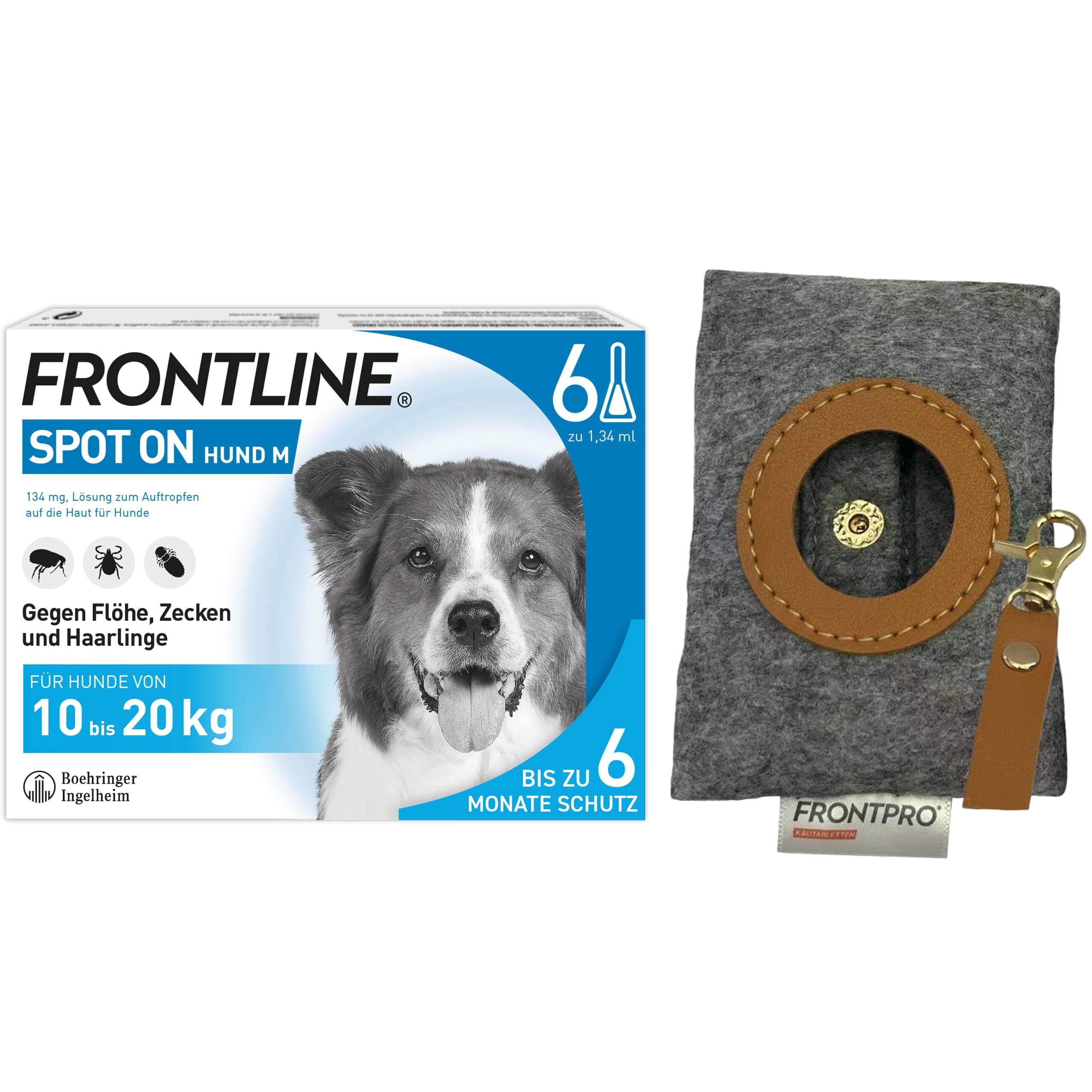 FRONTLINE Spot ON Hund M gegen Zecken, Flöhe & Haarlinge (10 bis 20 kg) | 6x Pipetten für bis zu 6 Monate Schutz - einfache Anwendung, gute Verträglichkeit - wasserfest + Kotbeutelspender