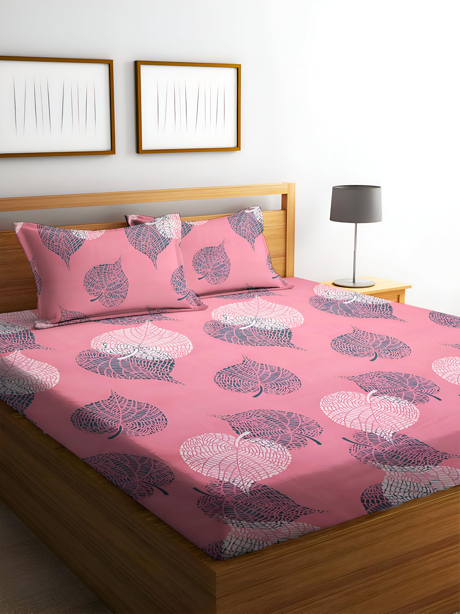 STARNSTYLE Polycotton 220 TC Floral Printed King Size Double Bedsheet with 2 Pillow Covers, (90 x 90 Inches, Oxford