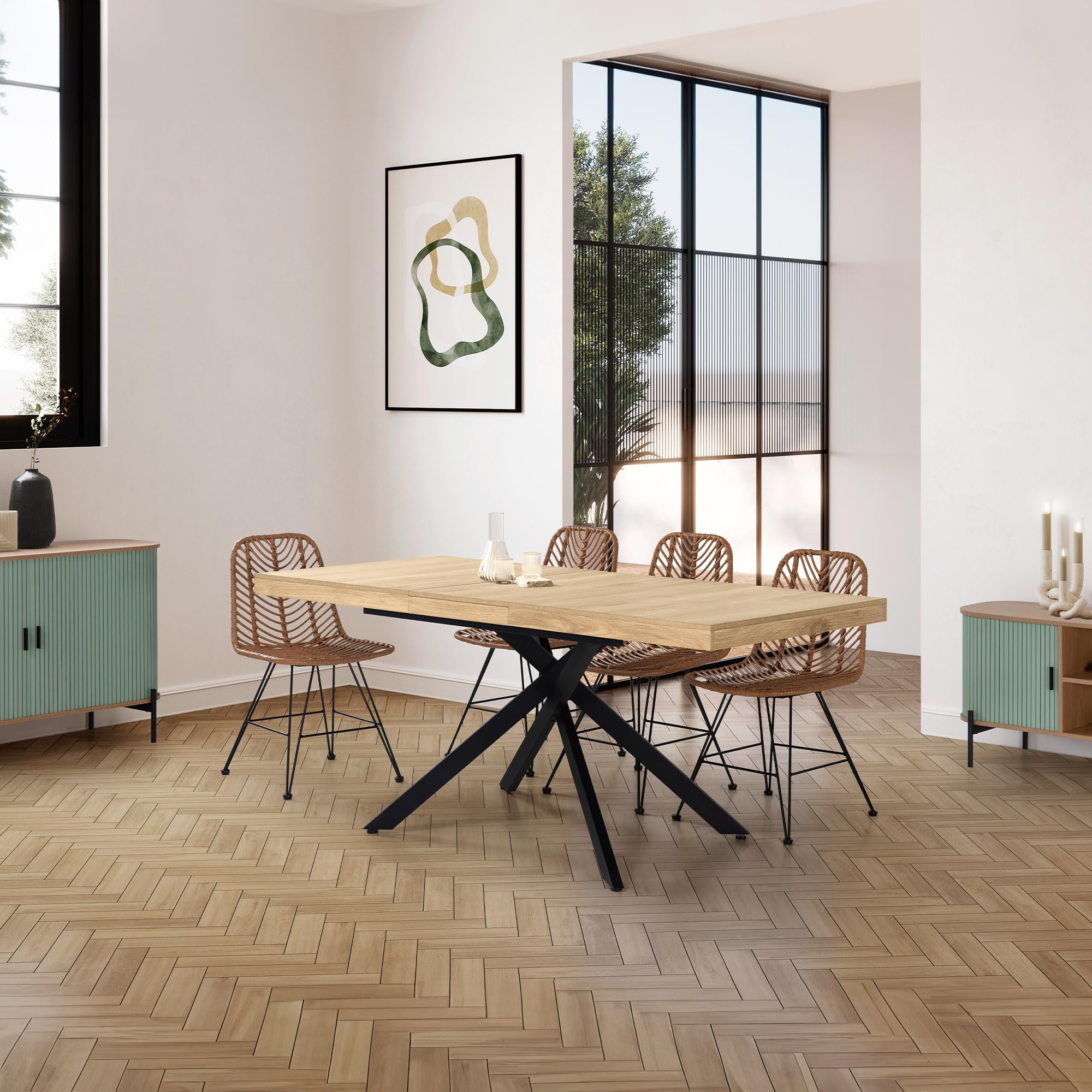 HOMN LIVING Mesa de Comedor Extensible Palermo Color Roble, 140-180 cm (Largo) 80 cm (Profundidad) 75 cm (Altura)
