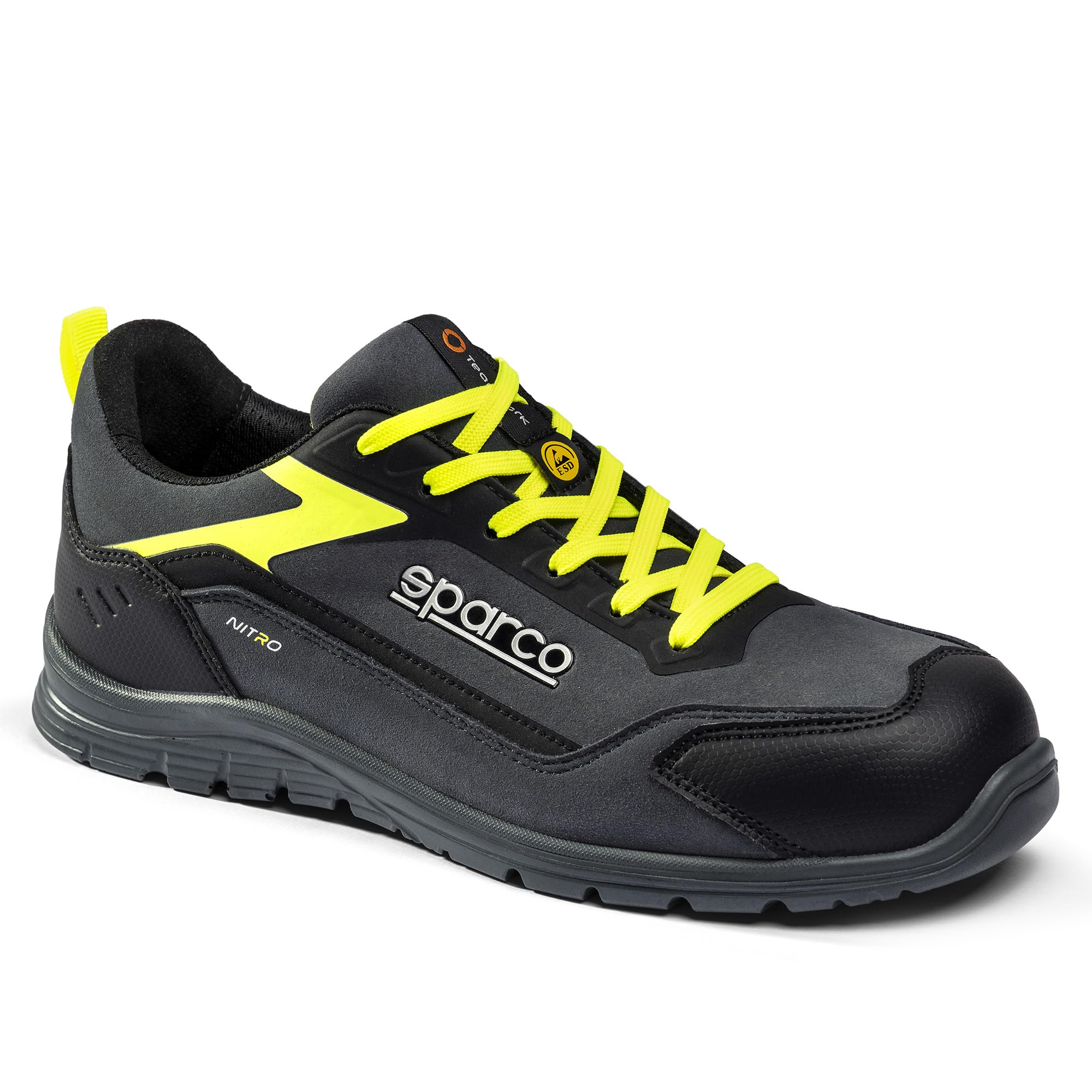 Sparco - Nitro ESD S3L SR FO - Zapatos de Seguridad para Correr Unisex - Calzado de Trabajo Impermeables - Puntera compuesta - Suela Antideslizante - Transpirables, Nero Arancione Fluo, 48 EU