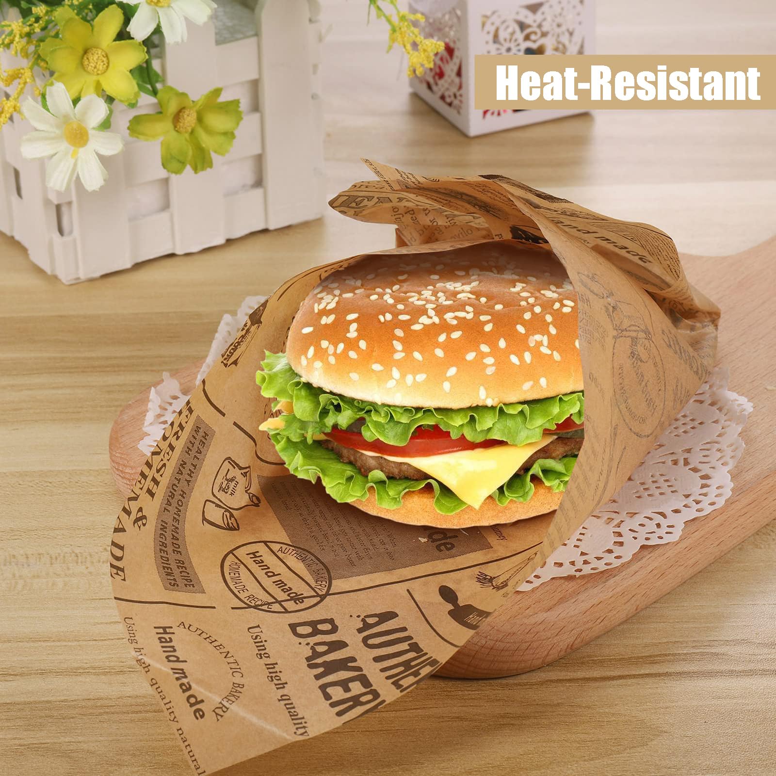 Arkusze papieru do pieczenia, 150 szt. papieru do burgerów i chleba, olejne i wodoodporne, do burgerów, kanapek, frytek, serów i ciast 15 x 15 cm, papier do pakowania żywności
