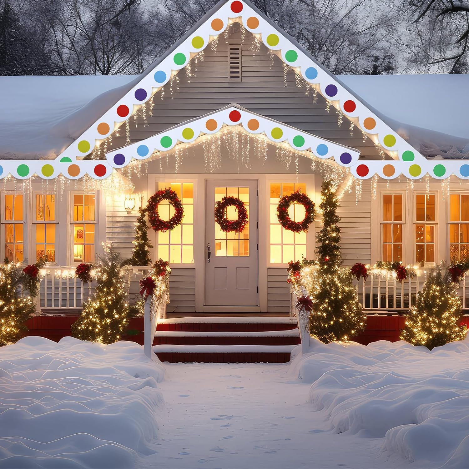 4 Pcs Christmas Outdoor Gingerbread House Decorations 40.16 x 9.84 Inch Candy Gingerbread Roof Porch Door Window Banner with Hot Melt Glue Gun for Xmas Arch Outdoor Party Yard Decor