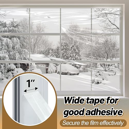 Miniatura 4 de Kit de aislamiento de ventana de 62 x 236 pulgadas para invierno, plástico grueso de 5 ventanas para invierno, película retráctil transparente