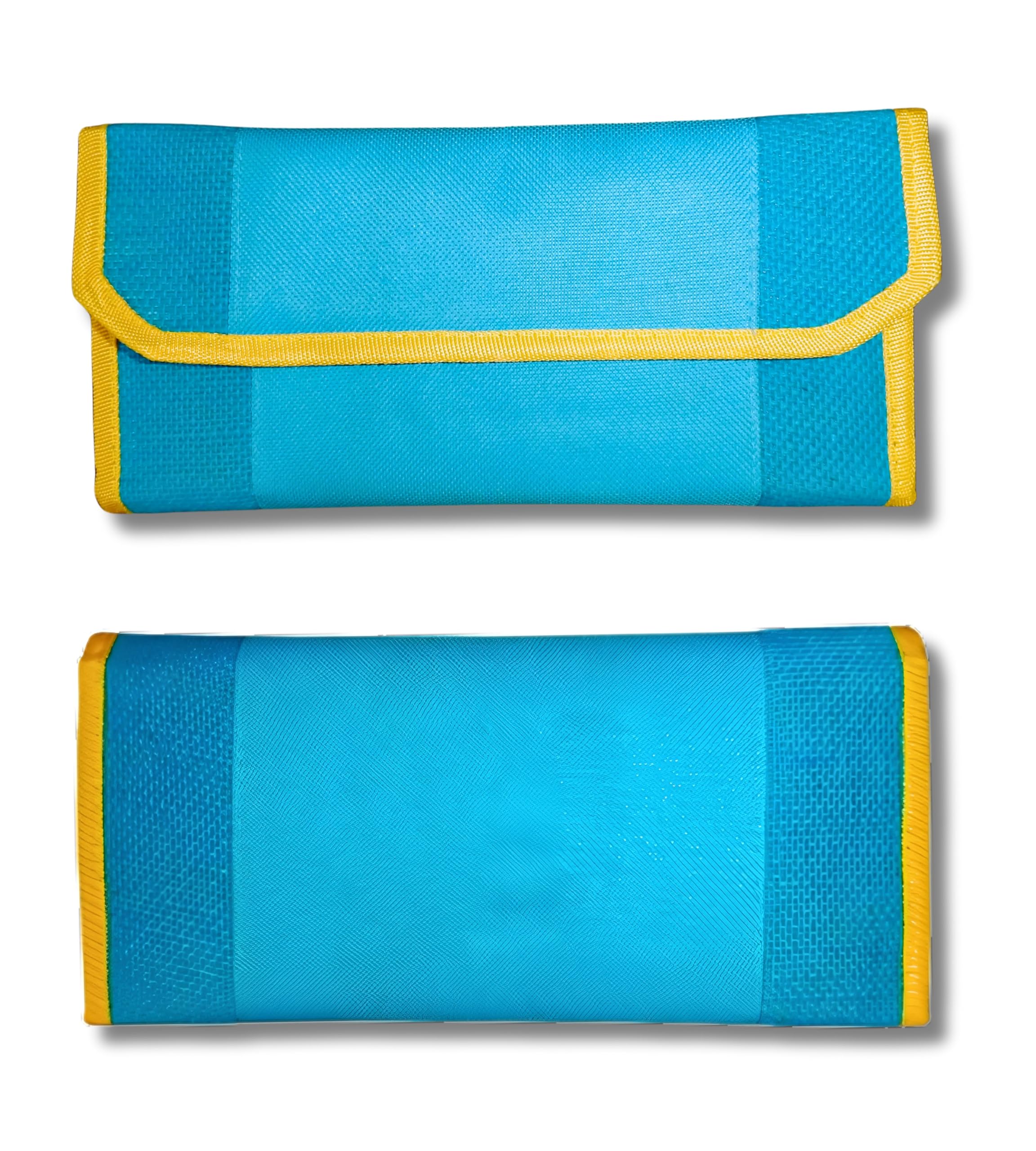 AVYRDO Slim Cheque Book Holder with 10 Compartments, Multiple Card Slots, Blending of Jute & Nylon (Blue and Yellow)