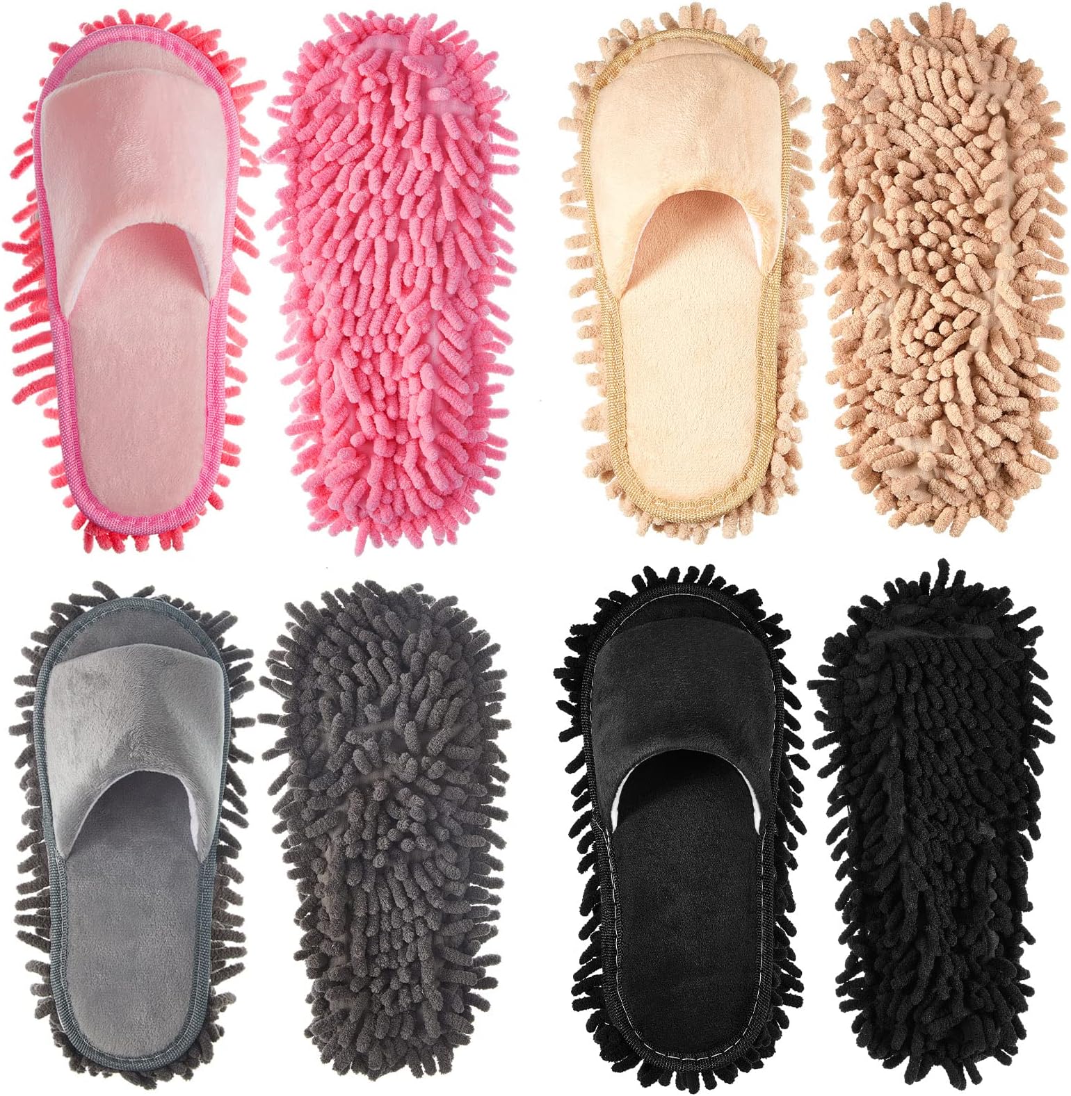 Jecery 4 Pair Washable Microfiber Mop Slippers Detachable Dusting Shoes for Floor Cleaning, Office & Home Use Suitable for Women & Men(Black, Beige, Pink, Gray,M Size)