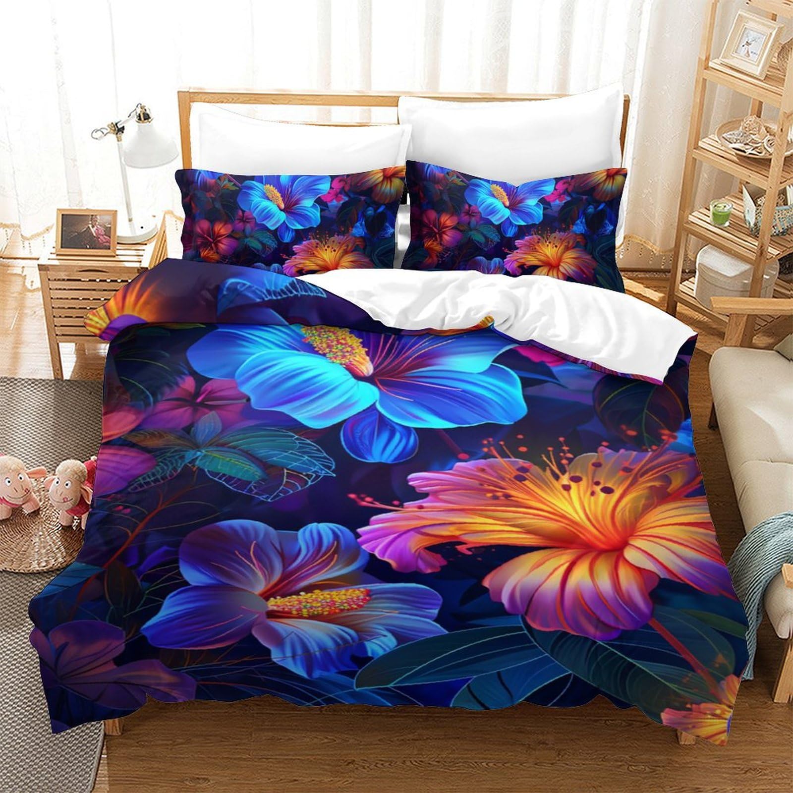 Housse de couette respirant et haute qualité 140x200 parure de lit douce fleurs
