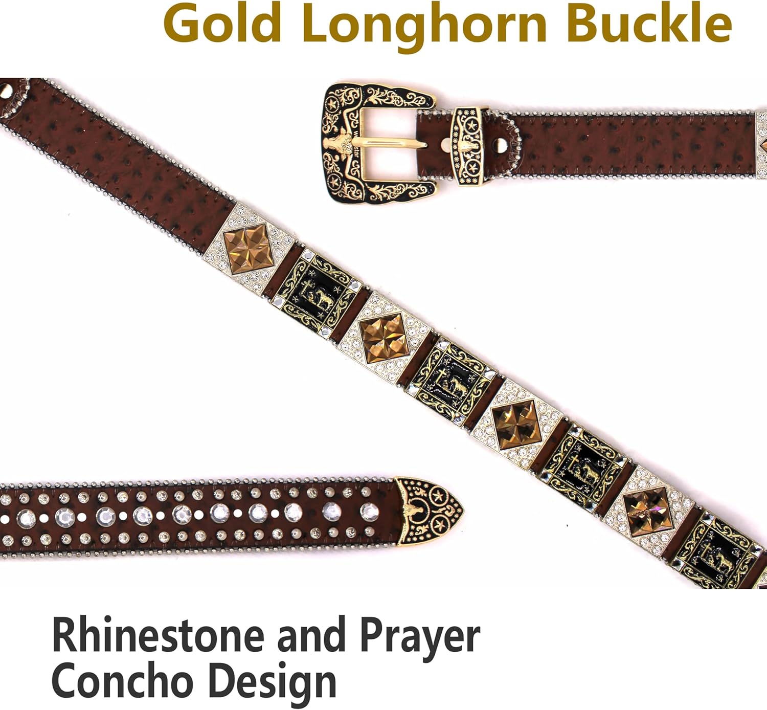 Genuine Leather Rhinestone Belt for Women & Men - Western Style with Sparkling Crystal Studs