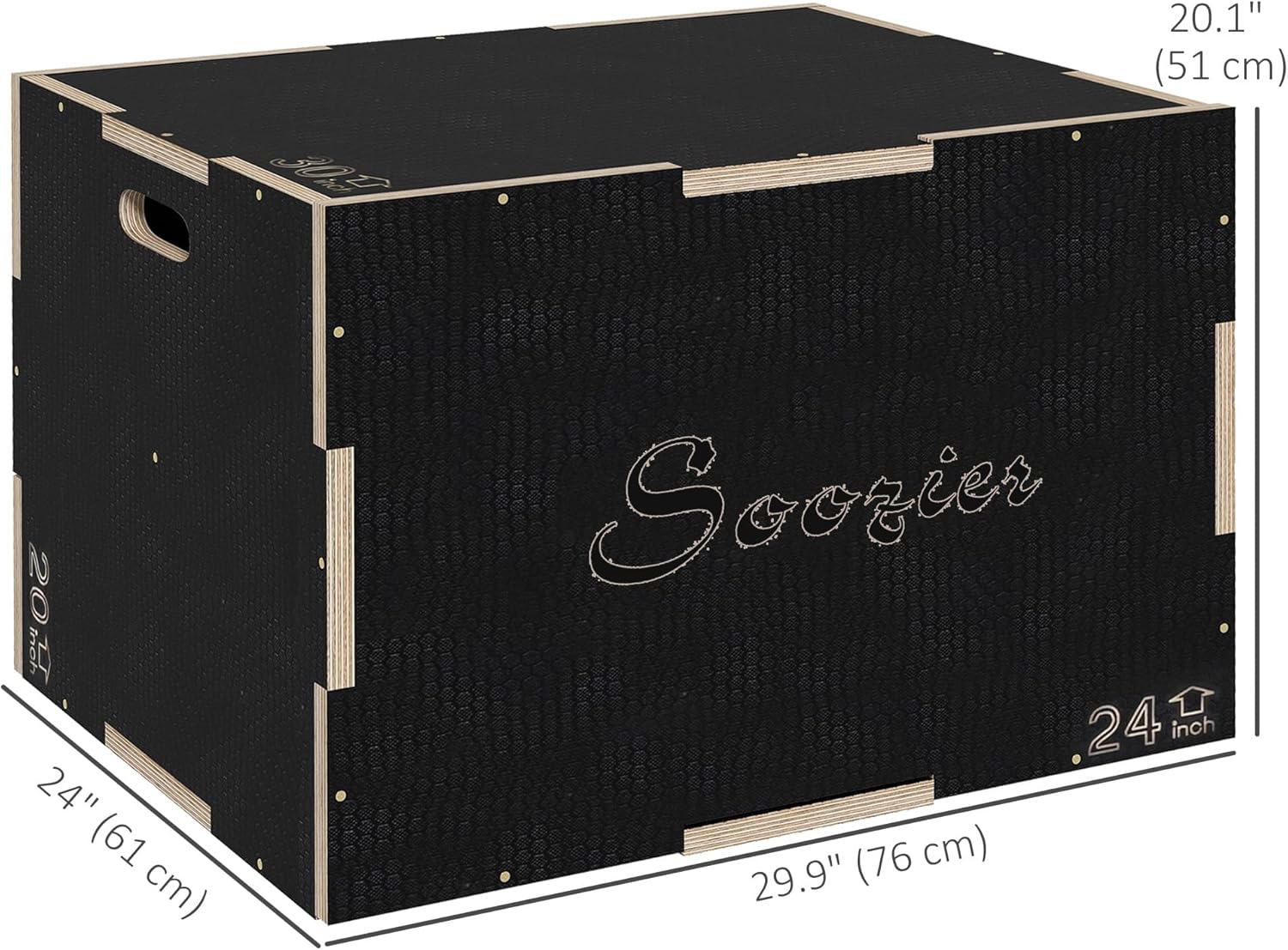 Soozier 3-in-1 Wooden Plyo Box, Plyometric Jump Box, Anti-Slip Step up Agility Platform with Handle Openings for Home Gym Workout Training, Black - Image 7