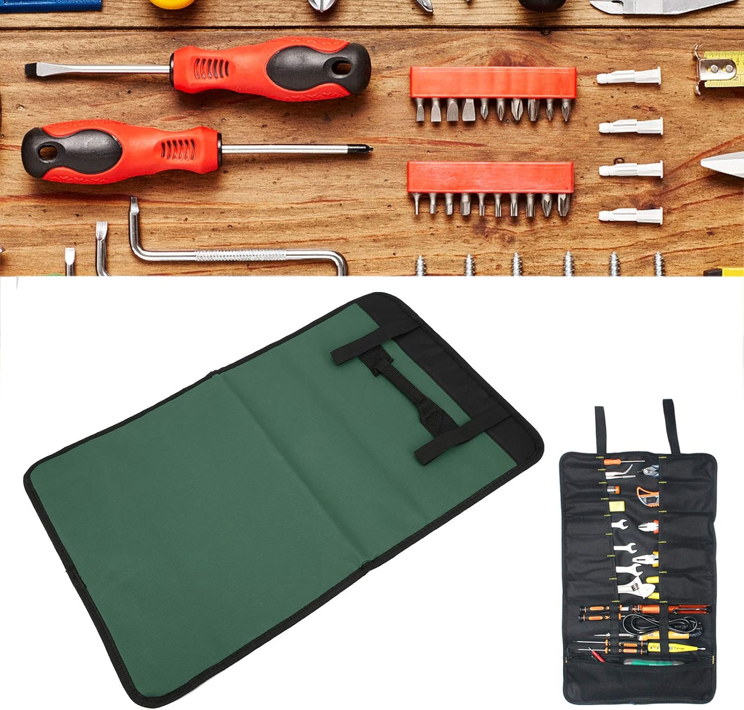 Folding Tool Bag, Durable Foldable Tool Bag, Safe Tool Roll Bag, Easy for Pliers Car Truck Screwdrivers(green)