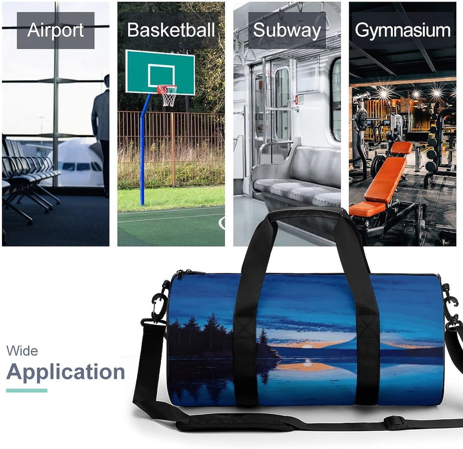 Aesthetic Sports Bag for Women Blue Sunset Printed Duffle Travel Bag for Men Women Mini Workout Bags Cylindrical Gym Bag