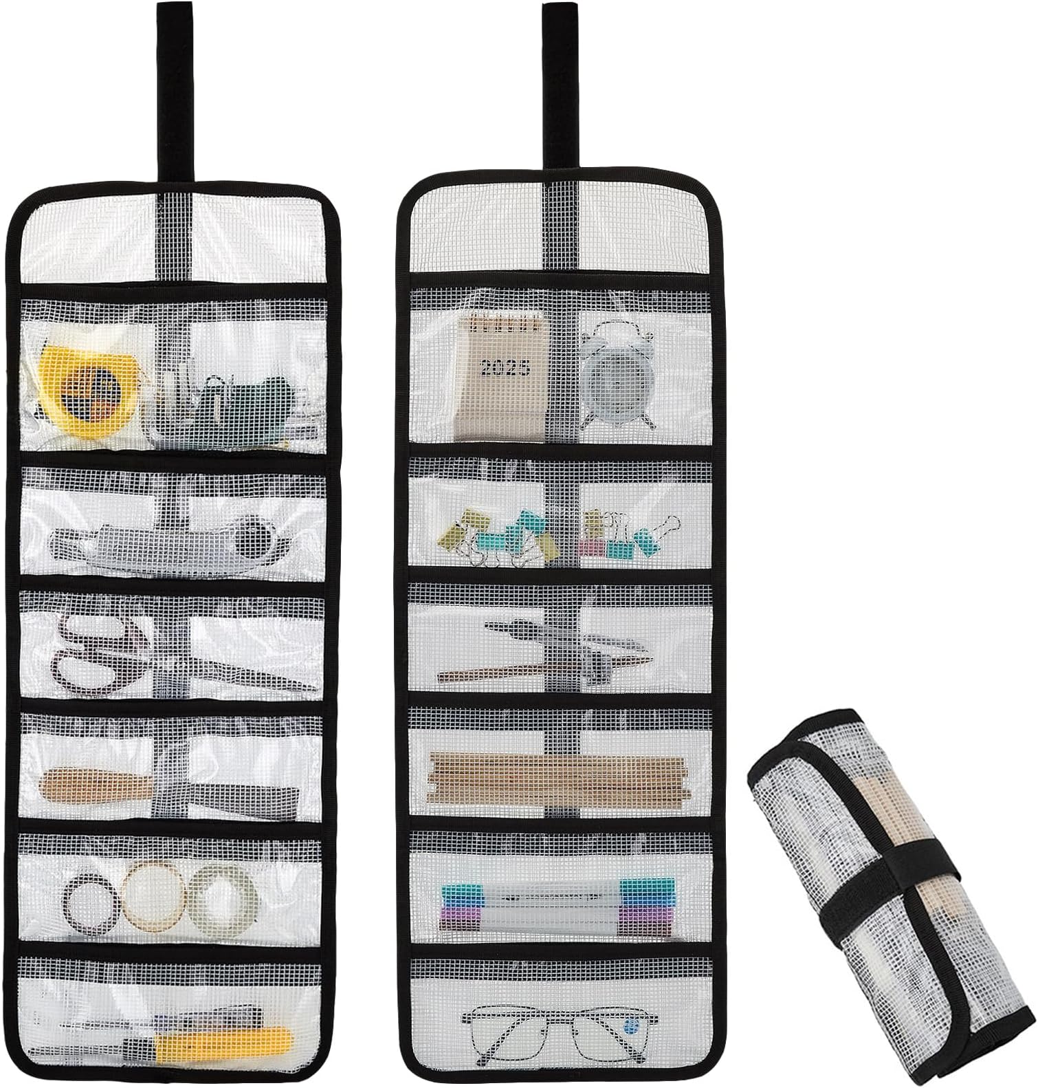 Small Roll Up Storage Bag, 6 Pockets Roll Up Tool Kit, Suitable for Mechanics, Kitchen Storage, Art Sketching, Travelling, Potter's Tools, Office Objects, Transparent and Visible, Space-saving