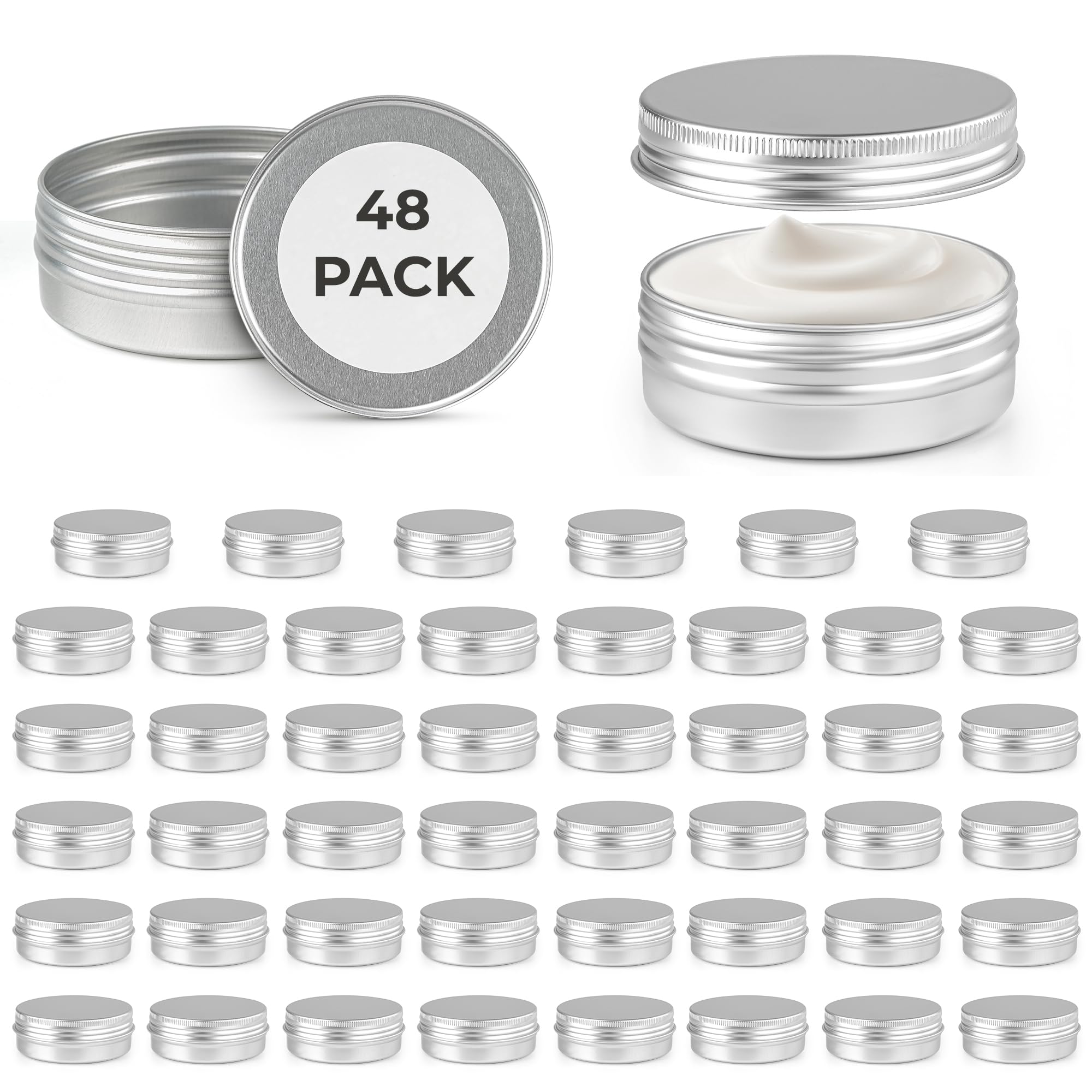Winter Shore Aluminium-Blechdose Rund mit Deckel (48er-Pack) - Leere Cremedosen zum Befüllen - Kleine Dosen für Creme & Lotion - Kleine Metalldose - Mini Dosen mit Deckel - Creme Dose für Reisen