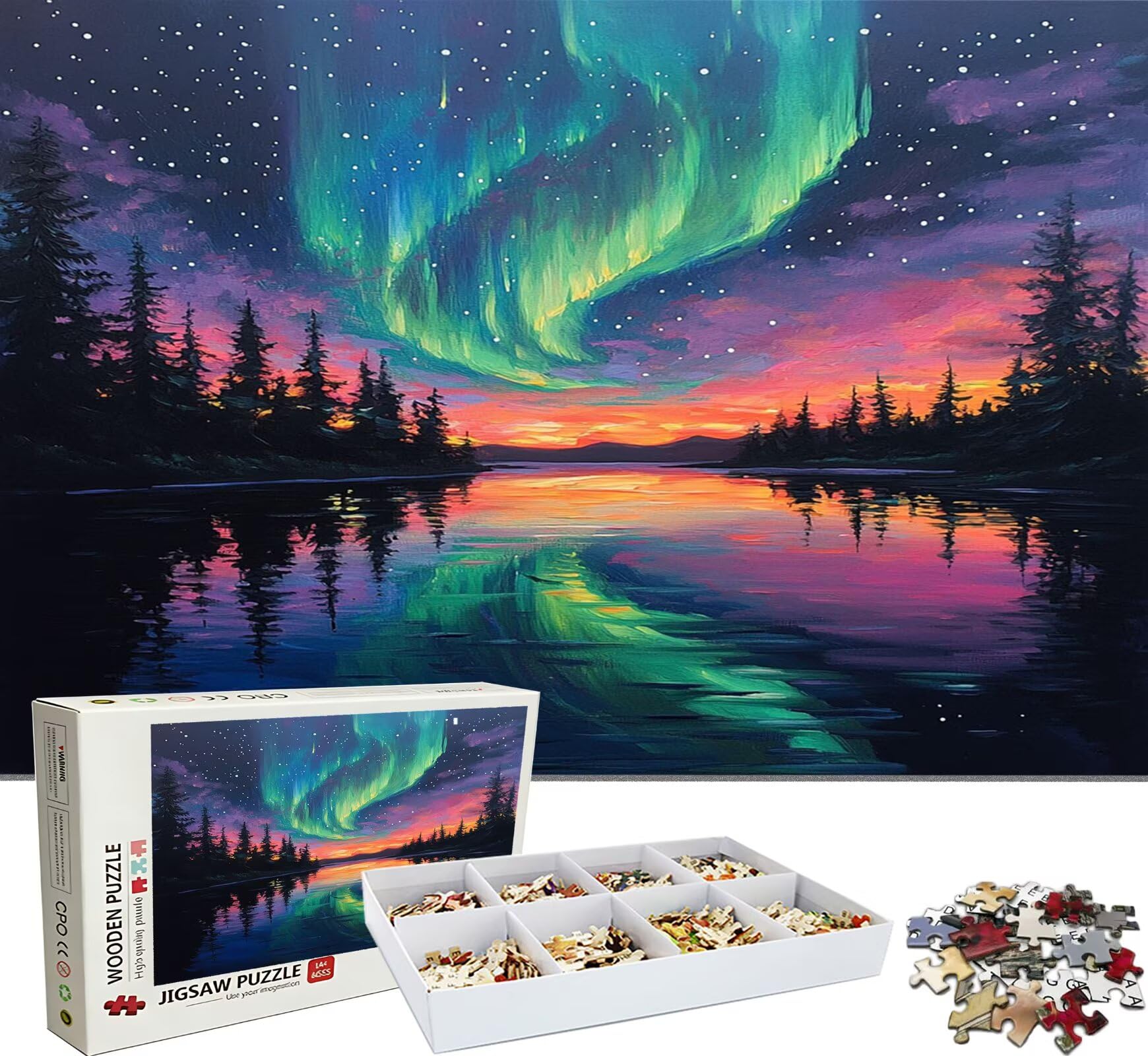 Puzzle 1500 Teile, Holzpuzzle Erwachsene - Impossible Puzzle 87 x 57 cm niffliges Denkspiel & Denksport für Frauen & Männer, Familienspiel für Spieleabende, Geschenk für Frauen Norwegen Aurora w0-691