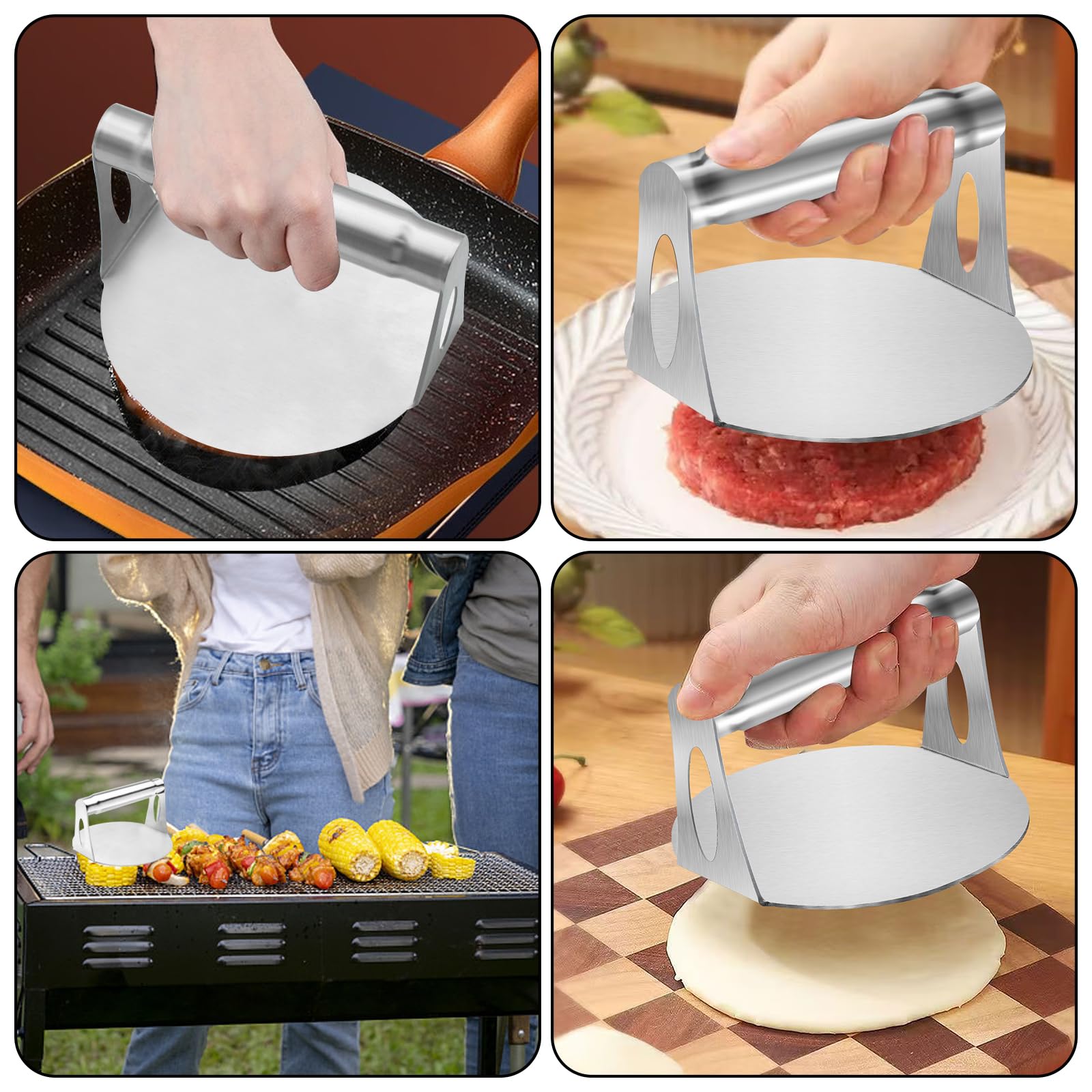 Pressa per hamburger in acciaio inox da 5,5 pollici rotonda Smash Burger, pressa bistecca tritata antiaderente, impugnatura comoda, facile da pulire, per bistecca, patties, carne, barbecue