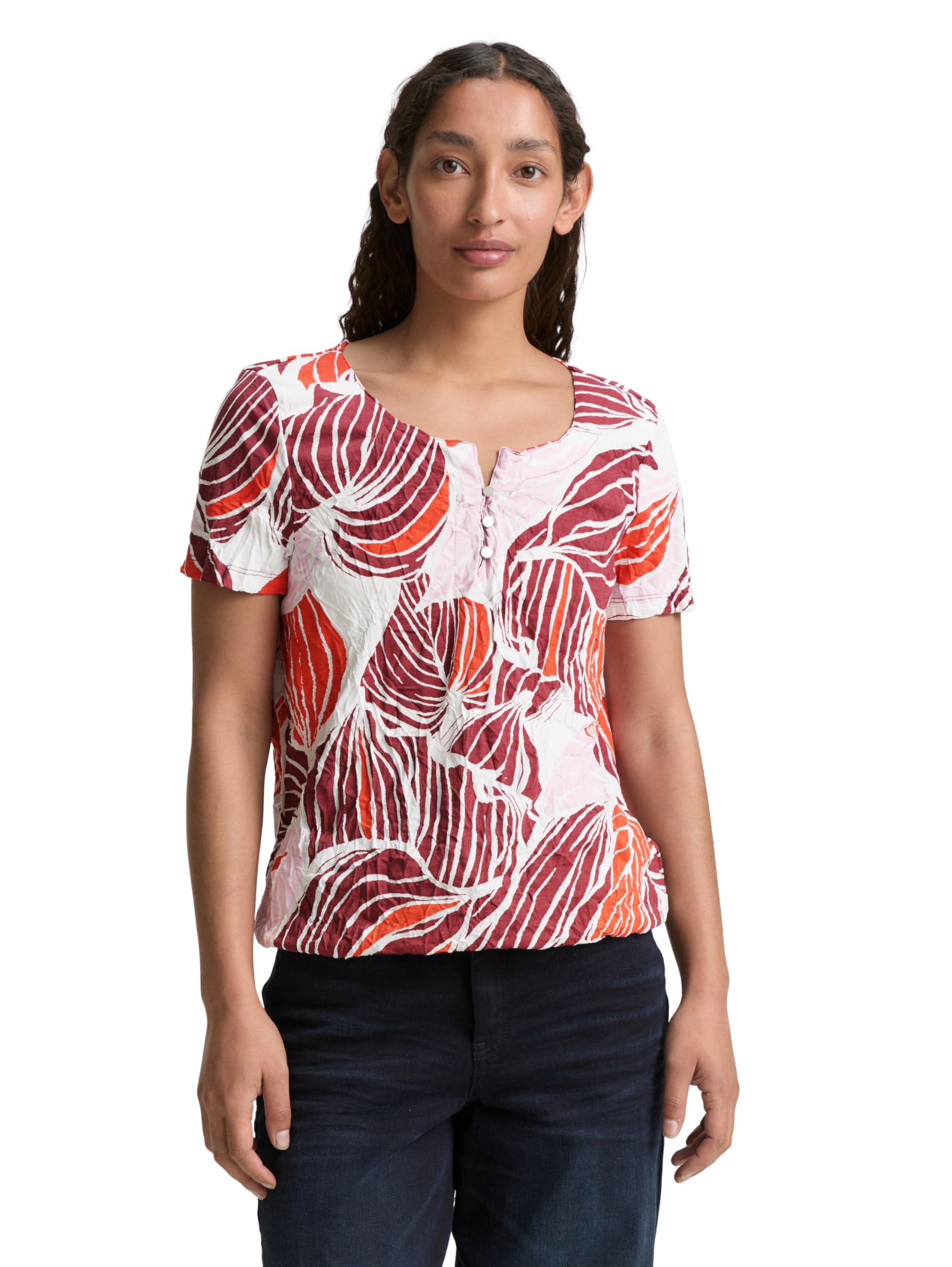 Tom Tailor Damen Crinkle T-Shirt mit Muster