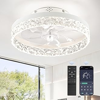 LEDIARY 15.7" Modern Ceiling Fans with Lights and Remote, Dimmable Low Profile Ceiling Fan, Flush Mount Ceiling Fan, Stepless Color Temperature Change and 6 Speeds - White