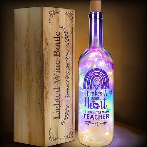 Botella de vino iluminada morada con corcho, decoraciones de fiesta de cumpleaños, regalos para profesores, funciona con pilas, luces LED de alambre