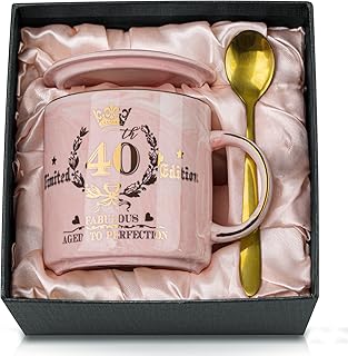 ALBISS Coffee Mug Gift for Woman’s 40th Birthday, 400 ml Marble with Gold Print, “Fabulous” 40th “Limited Edition” for Women, Best Friend, Wife, Sister, Colleague, Beautiful Gift Box