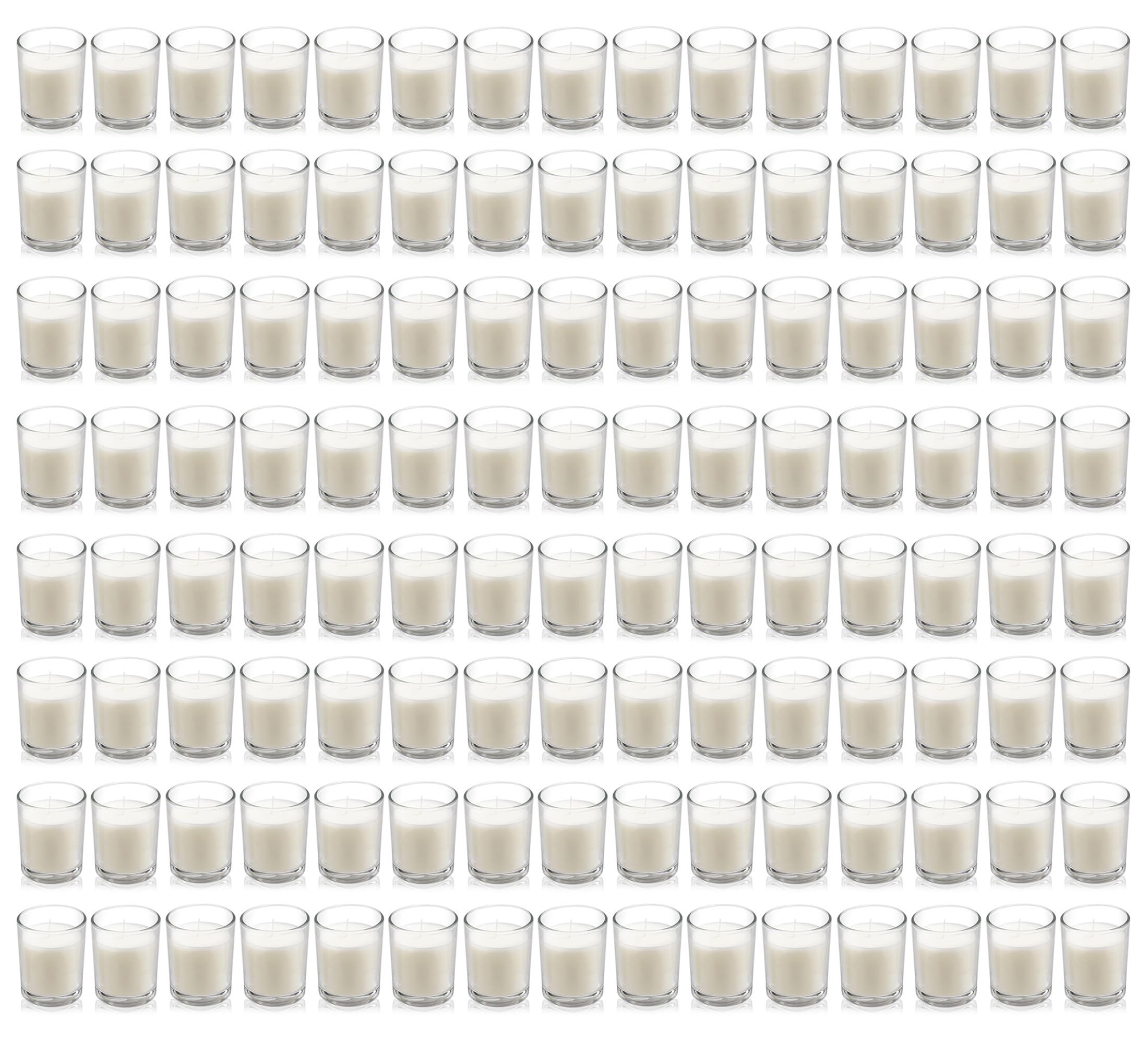 Housecret 120 Pack Warm White Unscented Clear Glass Filled Votive Candles. Hand Poured Wax Candle Ideal Gifts for Aromatherapy Spa Weddings Birthdays Holidays Party