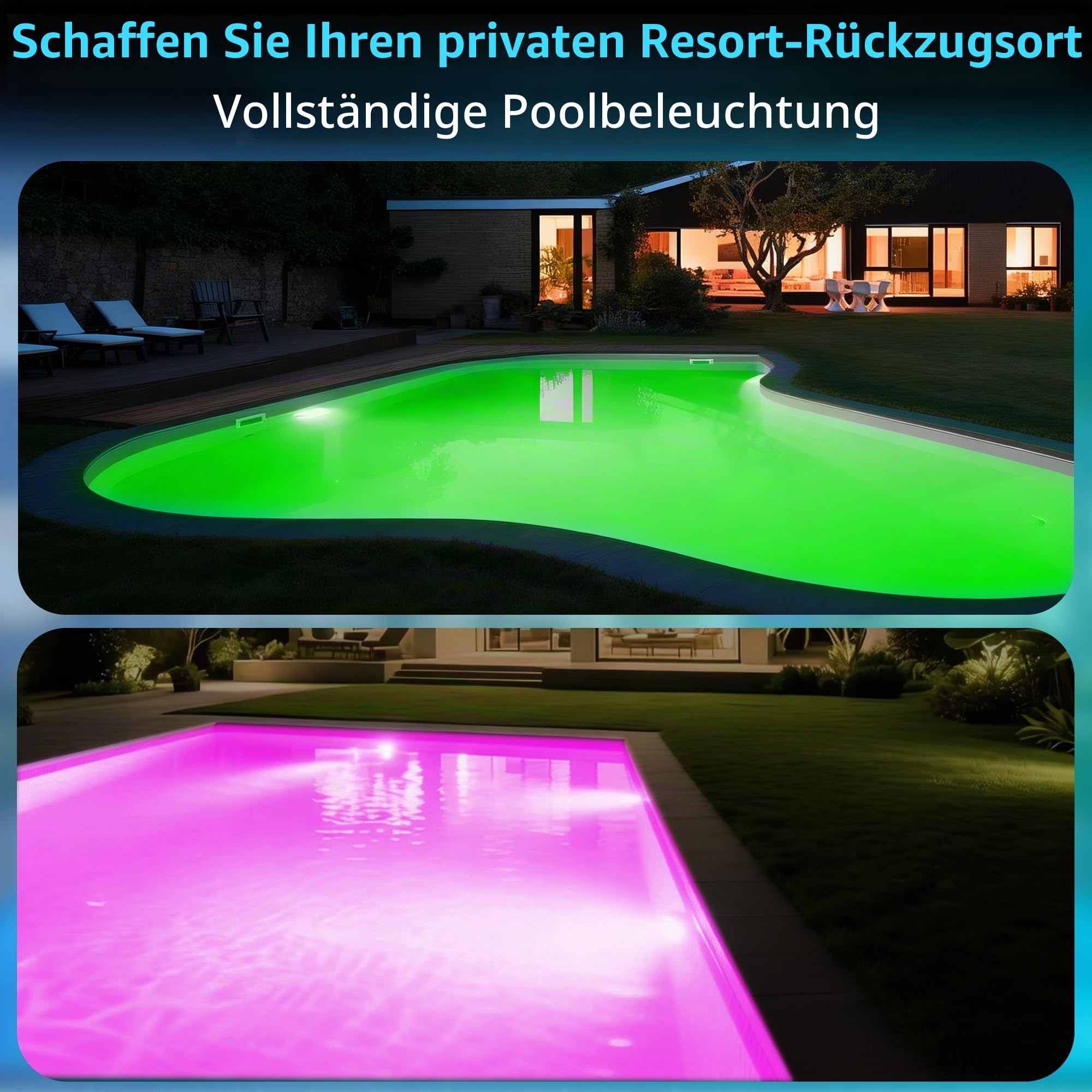 LED Ultraflach Poollampe PAR56, 35W Unterwasserscheinwerfer RGB Mehrfarbig Dimmbar 1400lm, 2/4/6H Timer, Harz Gefüllt IP68 Wasserdichte Poolbeleuchtung mit Fernbedienung, 12V AC, 2er-Pack