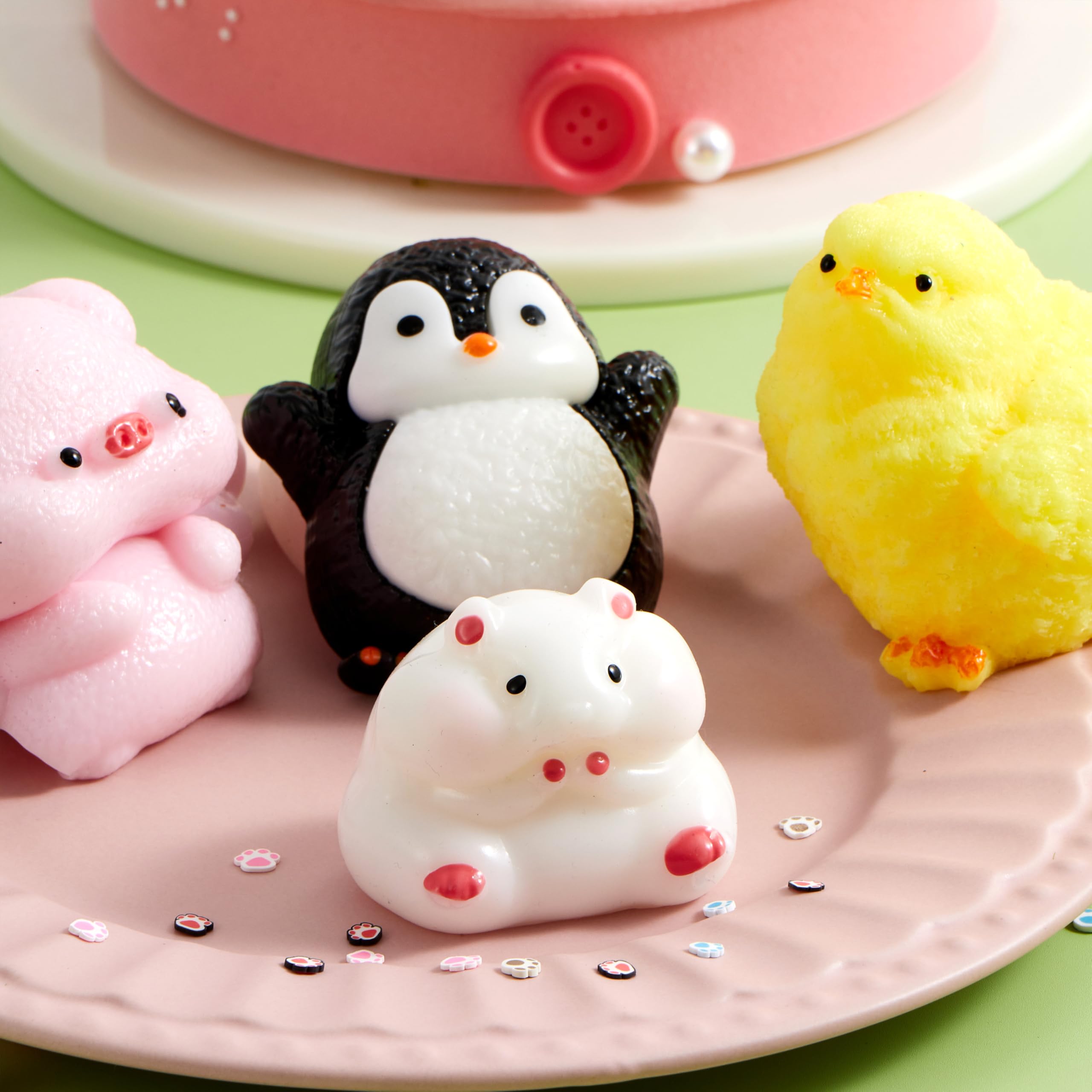 JOYIN 4 szt. Zabawki Taba Zwierzęce Mochi, Ultra Miękkie Kolorowe Zabawki Fufu do Ściskania dla Dorosłych i Dzieci, Wypełniacze do Koszy i Torebek z Łakociami, Prezenty, Różowy, Żółty, Czarny, Biały