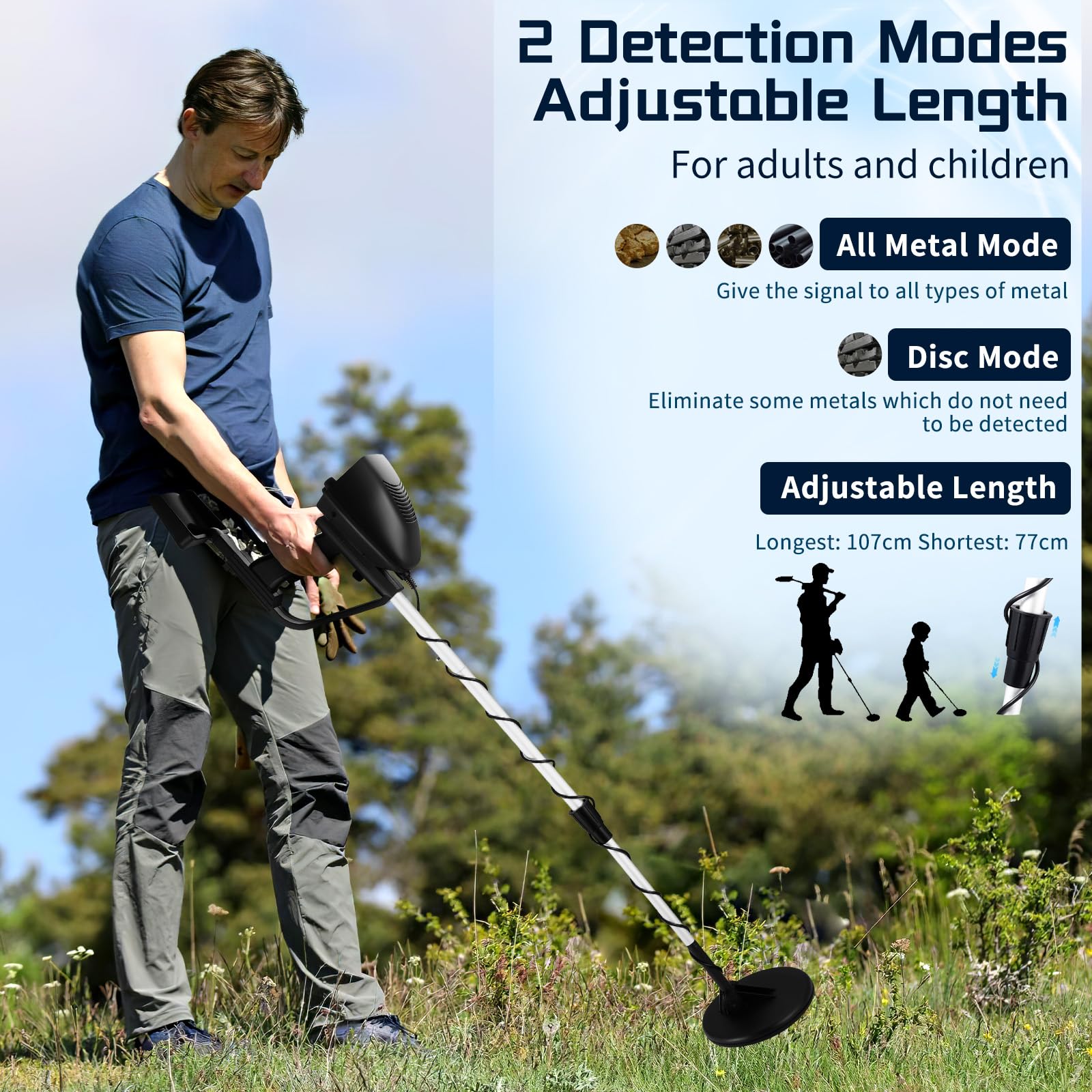 Detector de Metales Profesional, Alta Precisión, Anti-Interferencia, Ajuste De Altura De 78 Cm A 107 Cm, Impermeable Ip68, Detector De Oro Para Adultos Y Niños