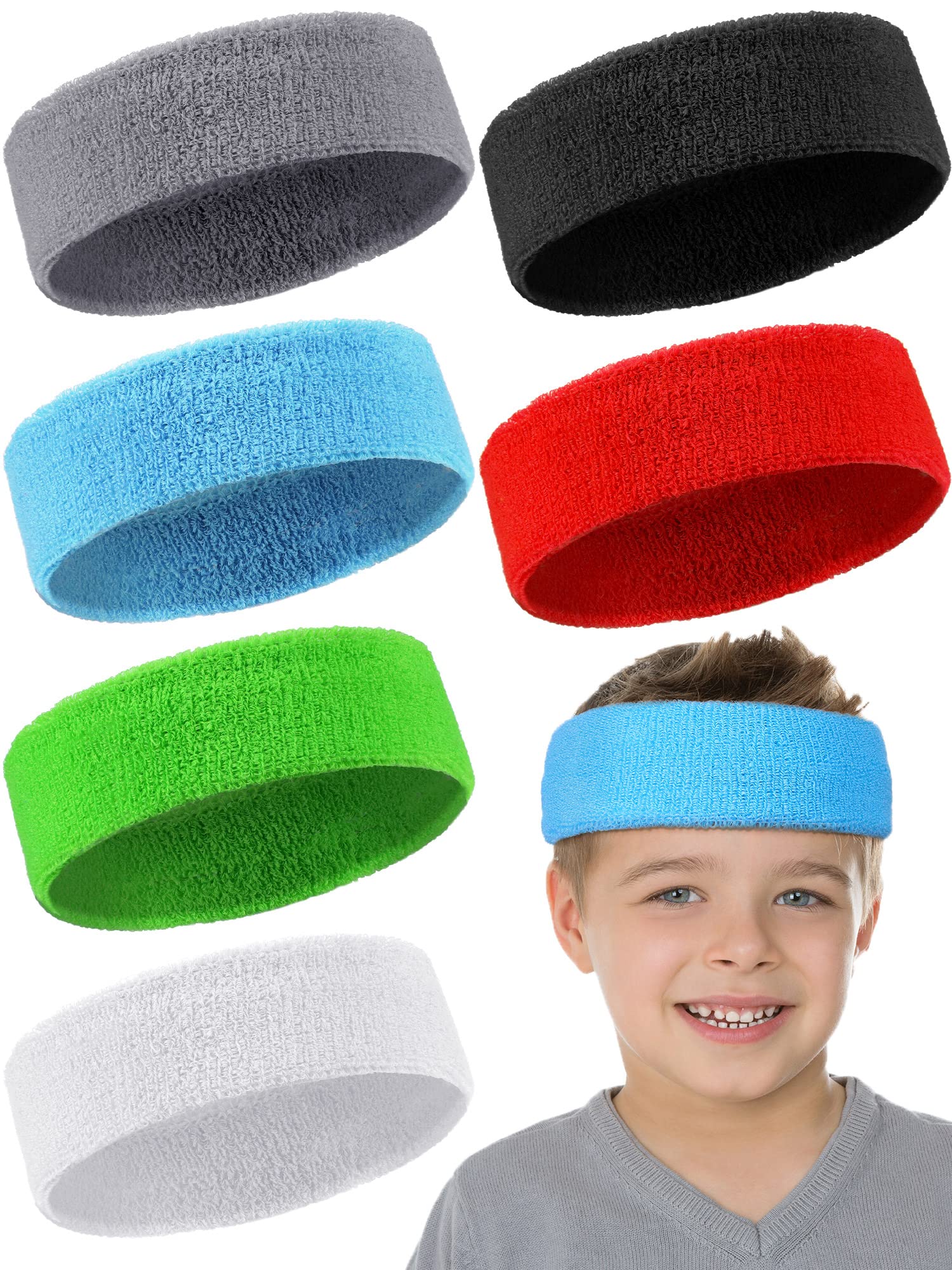 Chalyna 6 Pcs Kids Sweatbands Boys Sweat Headbands for Sports Colorful Athletic Sweatbands Forehead Headbands Summer Basketball Soccer Accessories for