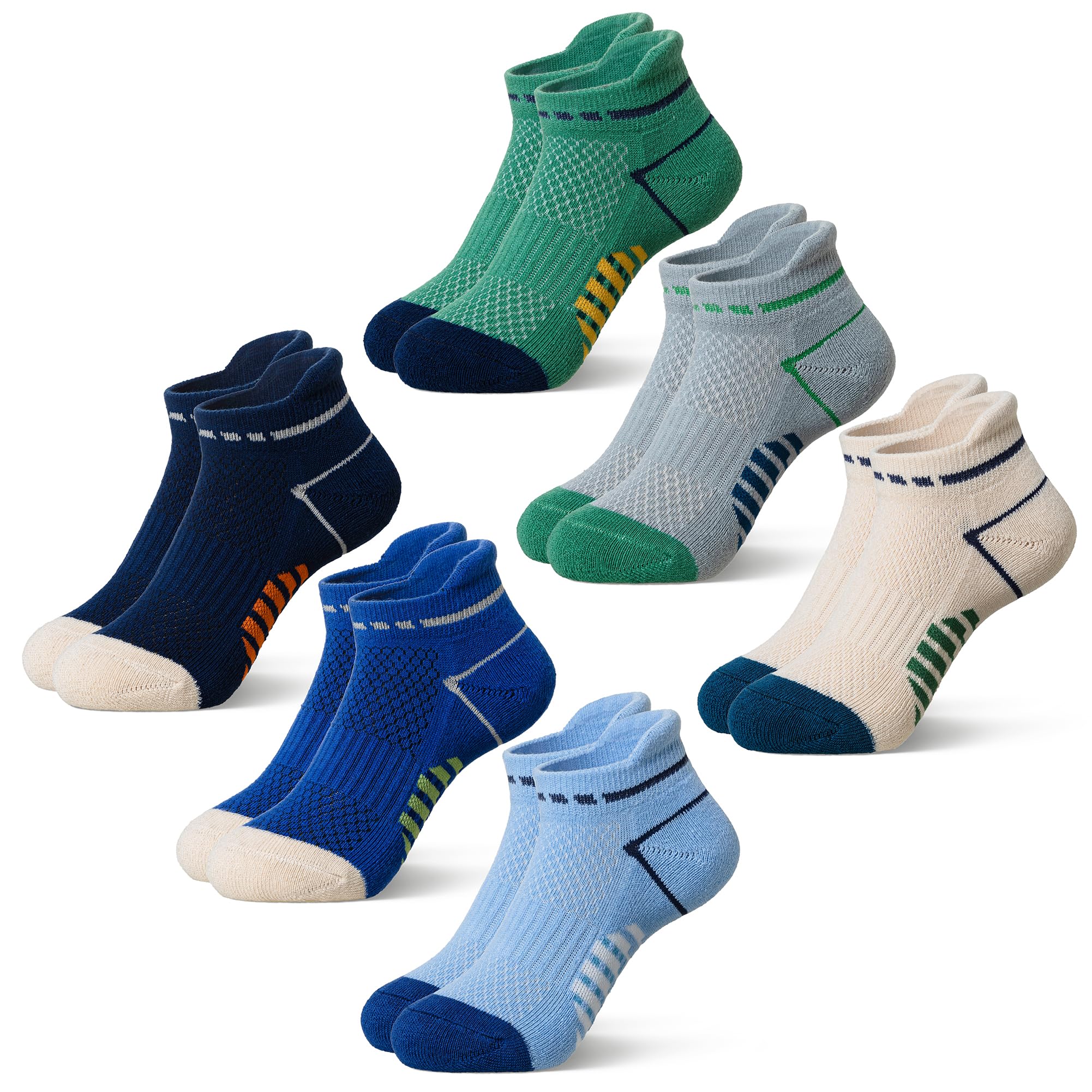 SEEYAN Kids Socks Boys Ankle Athletic Half Cushioned Low Cut Sport Cotton Breathable Socks 6 Pairs