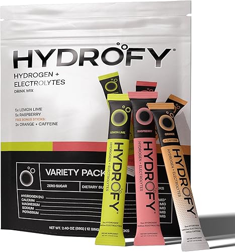 Hydrofy Mezcla de bebida de agua de hidrógeno + electrolitos, paquete variado, paquetes de hidratación H2 con hidrógeno molecular, sodio, potasio,