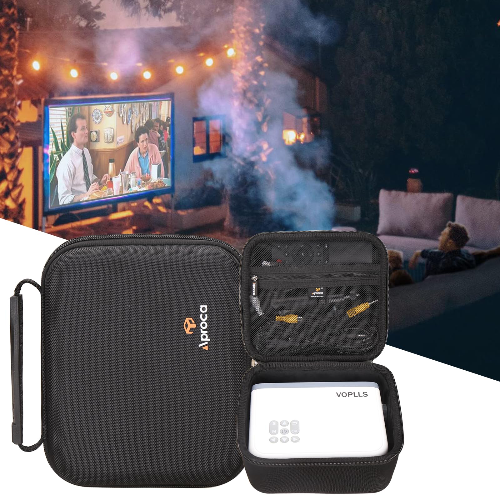 Funda para proyector compatible con VOPLLS Mini proyector 1080P Full HD compatible con proyector de video, bolsa de almacenamiento portátil para accesorios de proyector 4