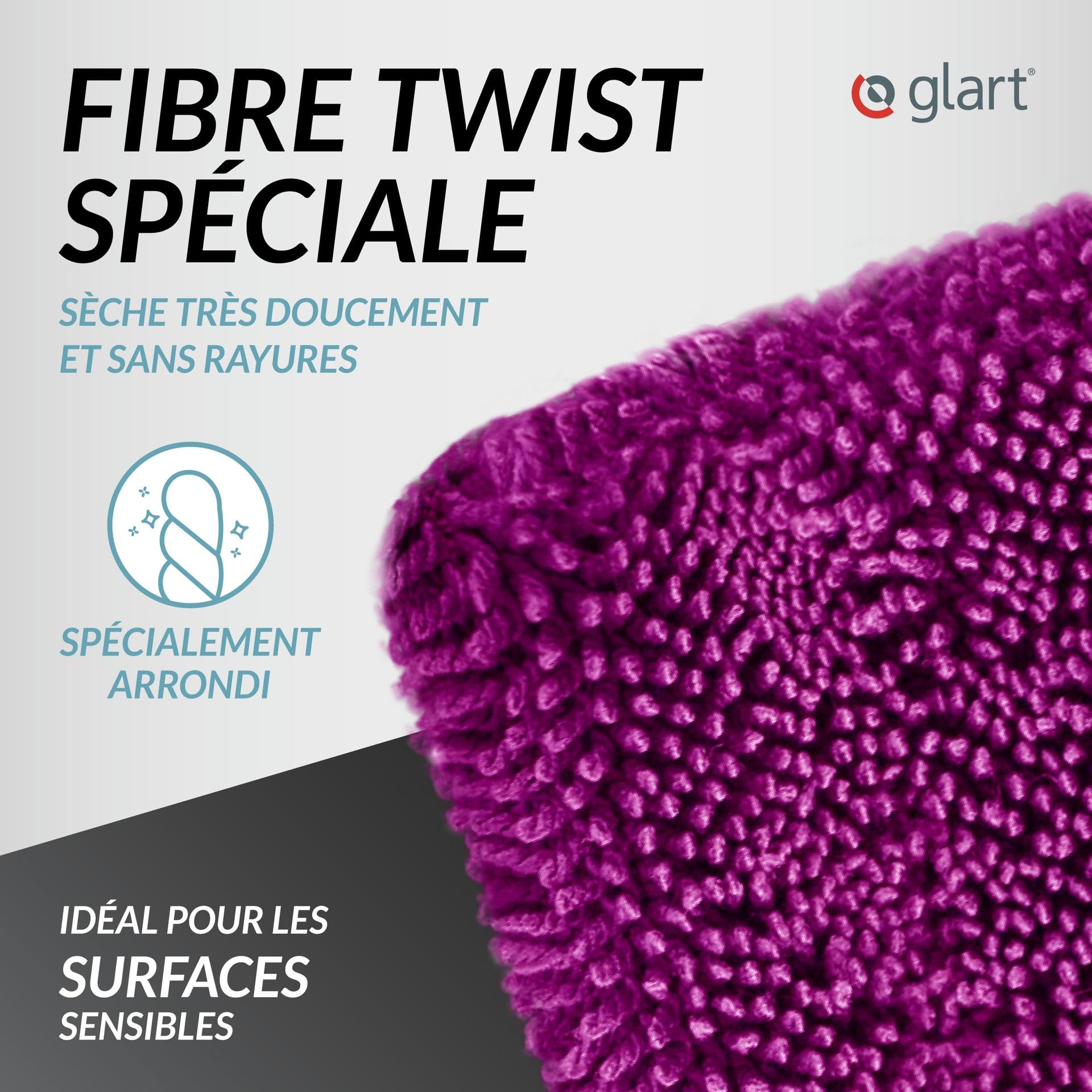 Glart 44TW8P Twist Serviette de Séchage Auto XXL - Serviette de séchage Premium pour Voiture, Ultra absorbante - 80x55cm