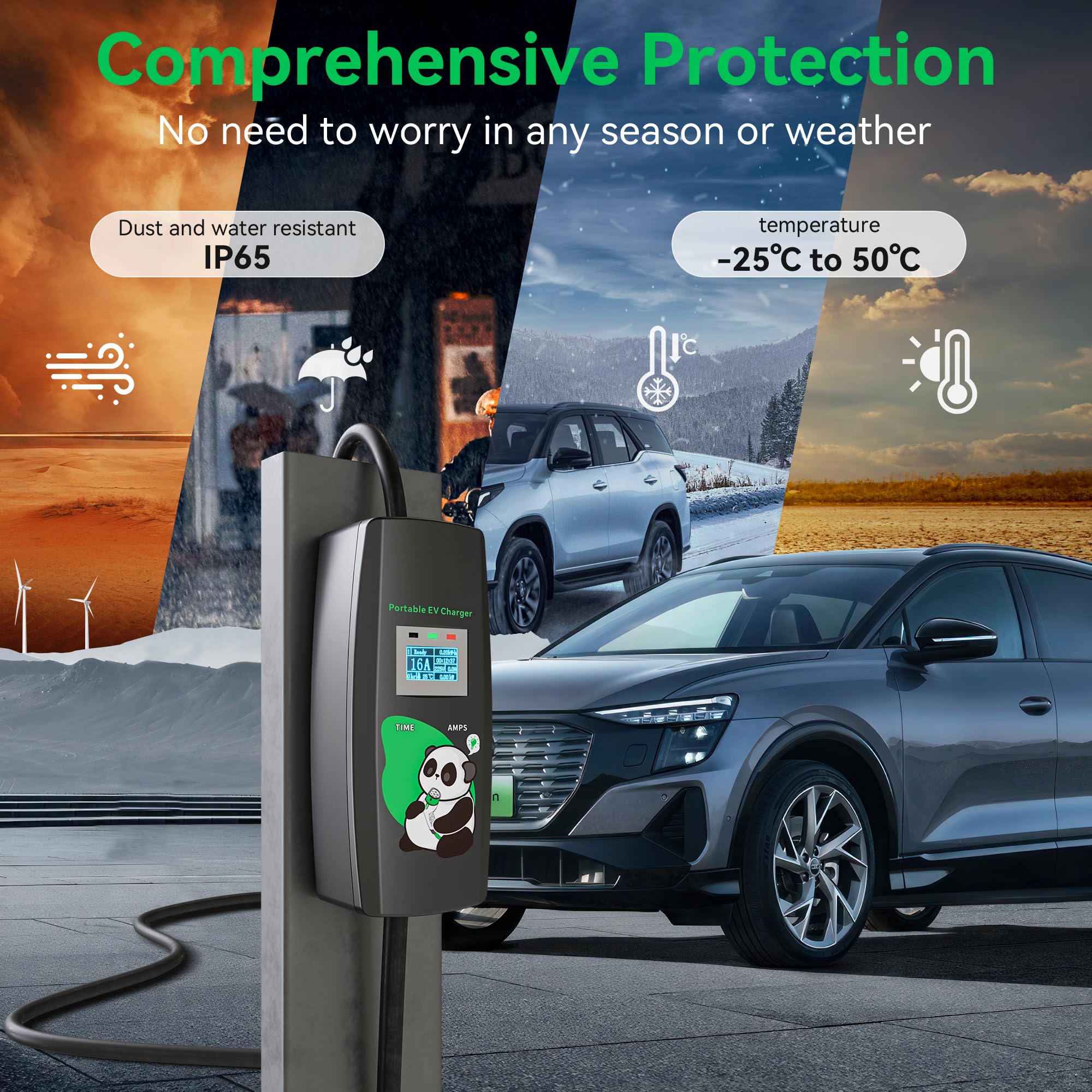Mobile Wallbox 3.6KW mit Plug & Play, 5M, 16A, 1-Phasig, einstellbarem Strom & Timer, Typ 2 Ladekabel mit Schuko Stecker, Tragbares E-Auto-Ladegerät für IEC 62196-2