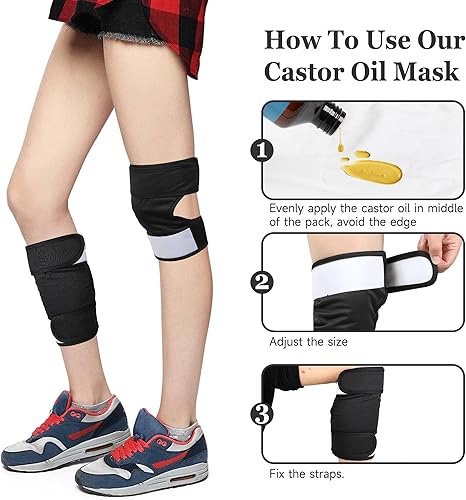 Miniatura 2 de Paquete de aceite de ricino de algodón orgánico para rodilla, 2 piezas, compresa de aceite de ricino para articulaciones de manos, brazos,
