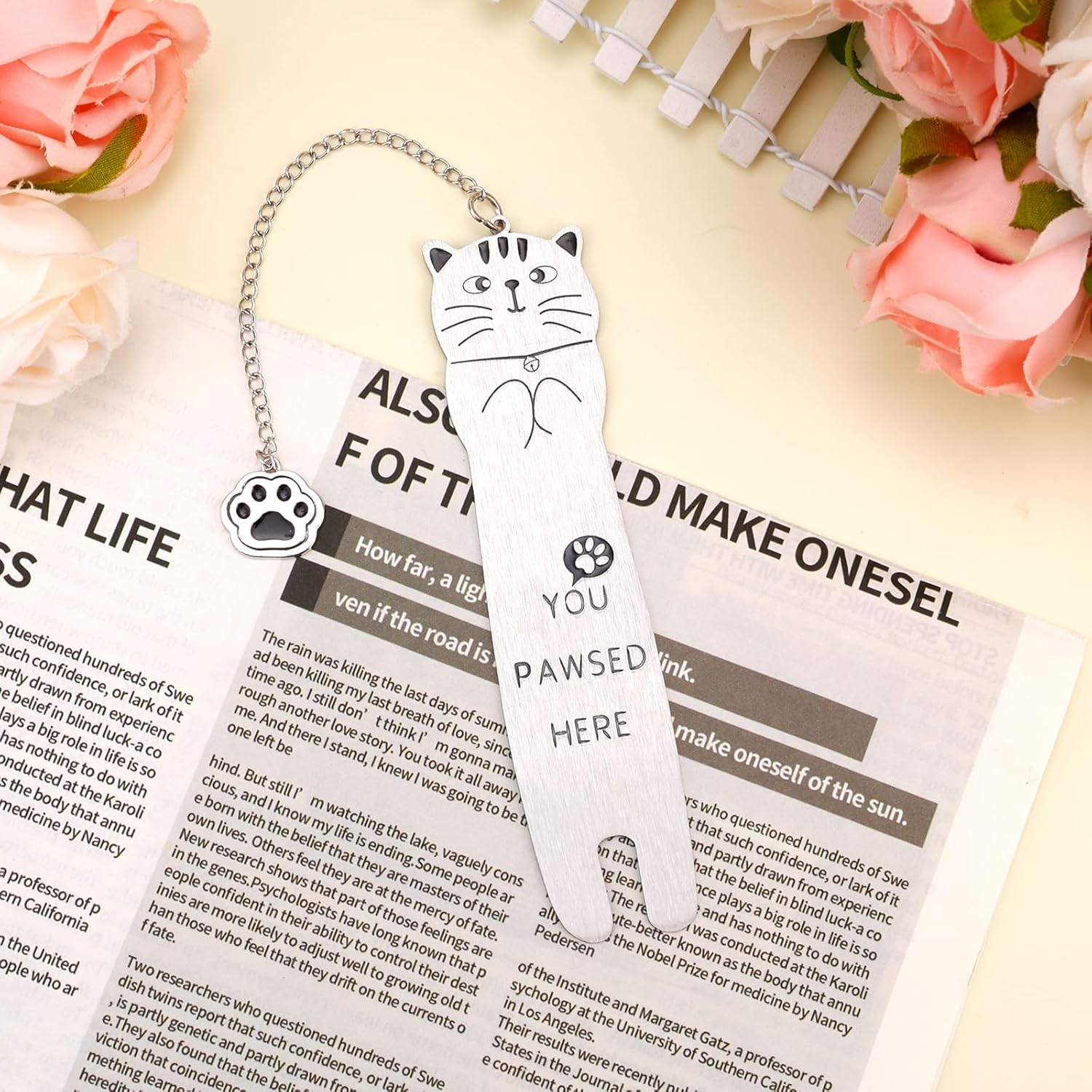 Cat Bookmark, Zinc Alloy You Pawsed Here Funny Cat Shaped Bookmark with Paw Mark Pendant Metal Cute Reading Lightweight Accessories Bookish Gifts for Women Men Book Lovers (Style 1) - Image 4