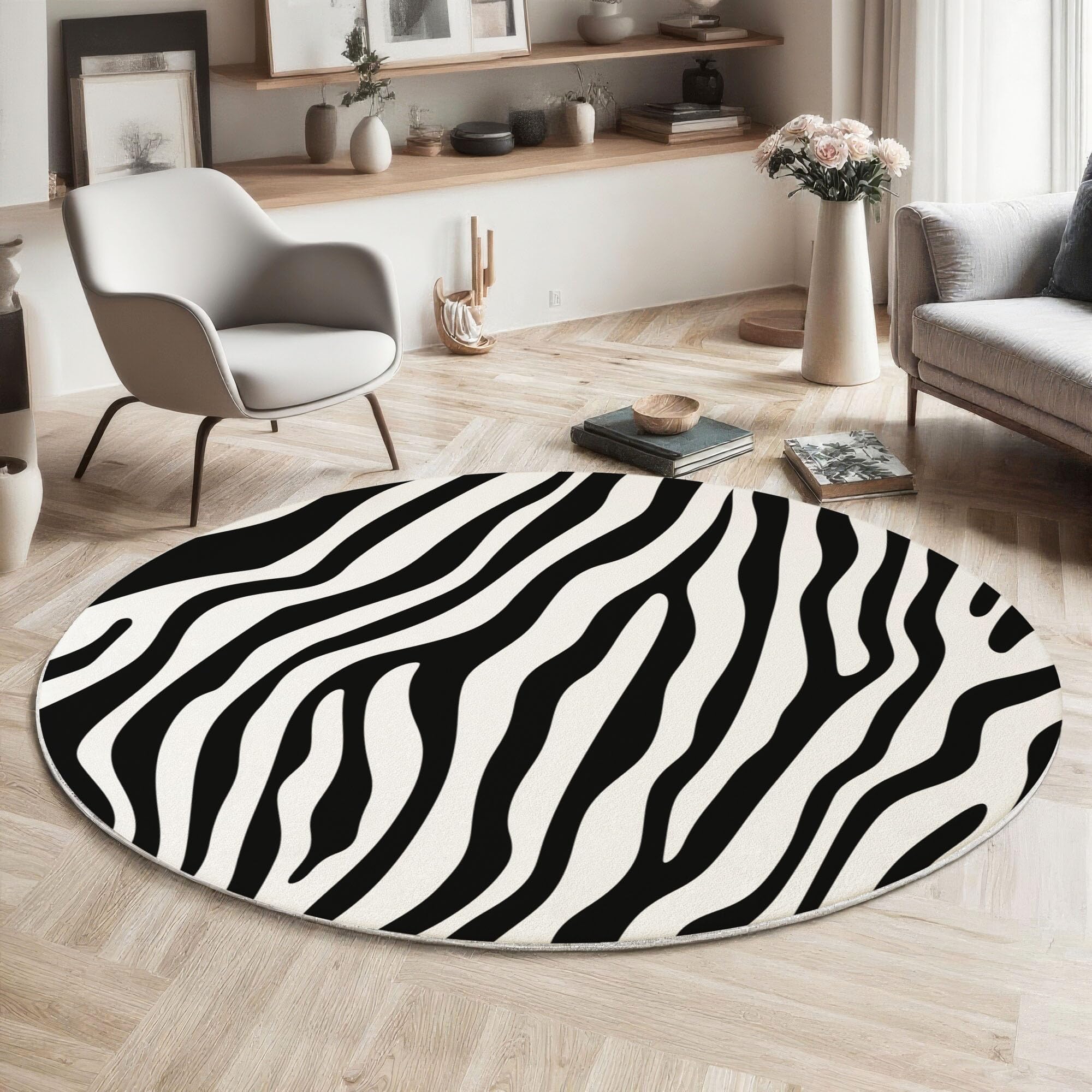 Tapis zèbre antidérapant rond résistant aux taches pour protéger le sol du salon