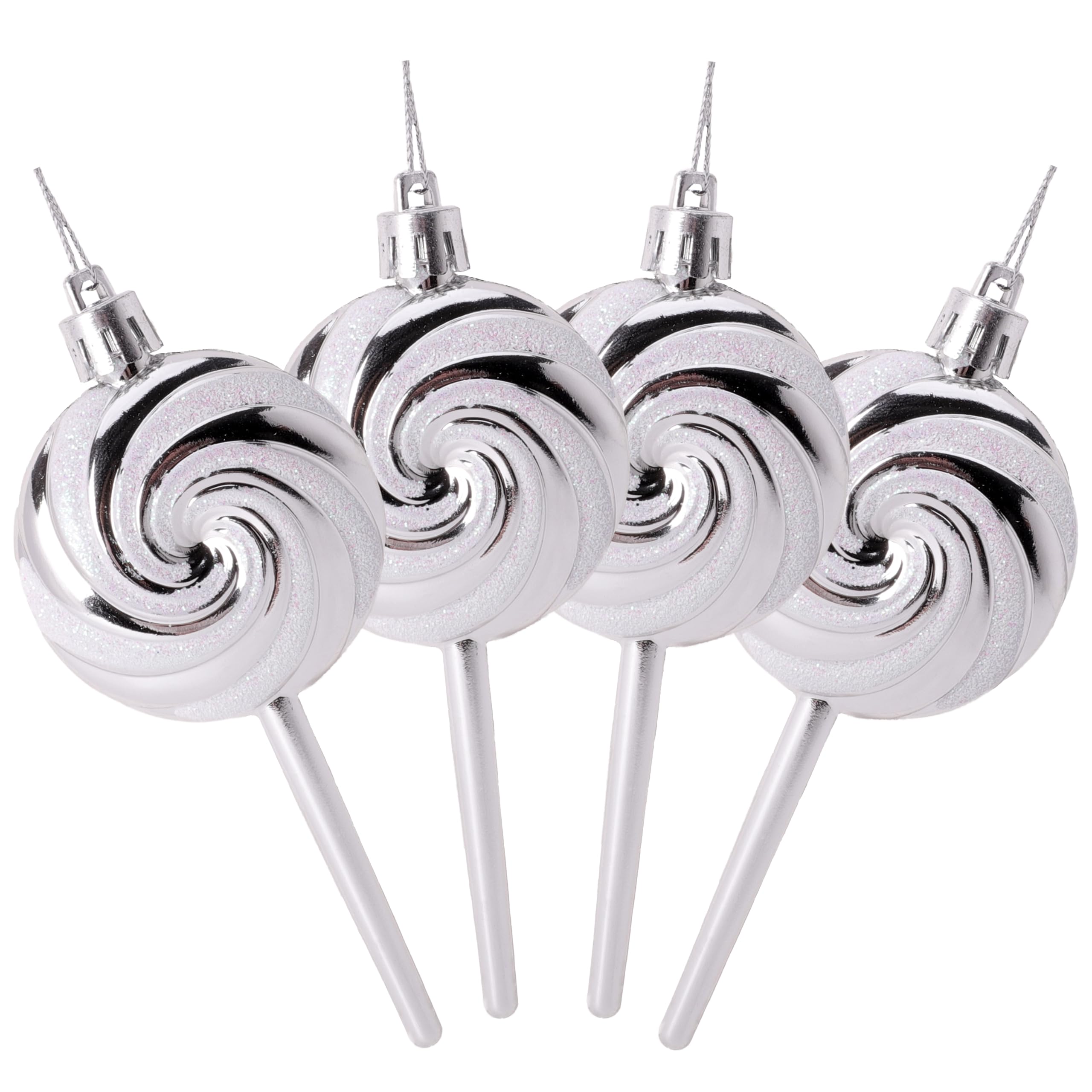 Christmas Concepts Silver Christmas Concepts® Pack Of 4-110Mm (4.3") Glittery Festive Lollipop Baubles - Christmas Tree Decorations