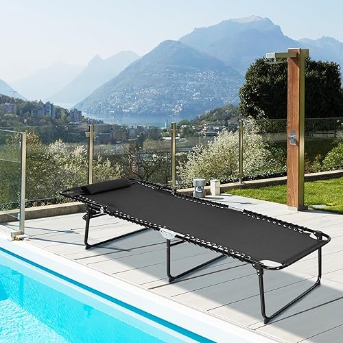 Miniatura 8 de S AFSTAR Safstar - Sillas de descanso para exteriores, tumbona plegable con reposacabezas de 4 posiciones y reposapiés de 2 posiciones, silla de